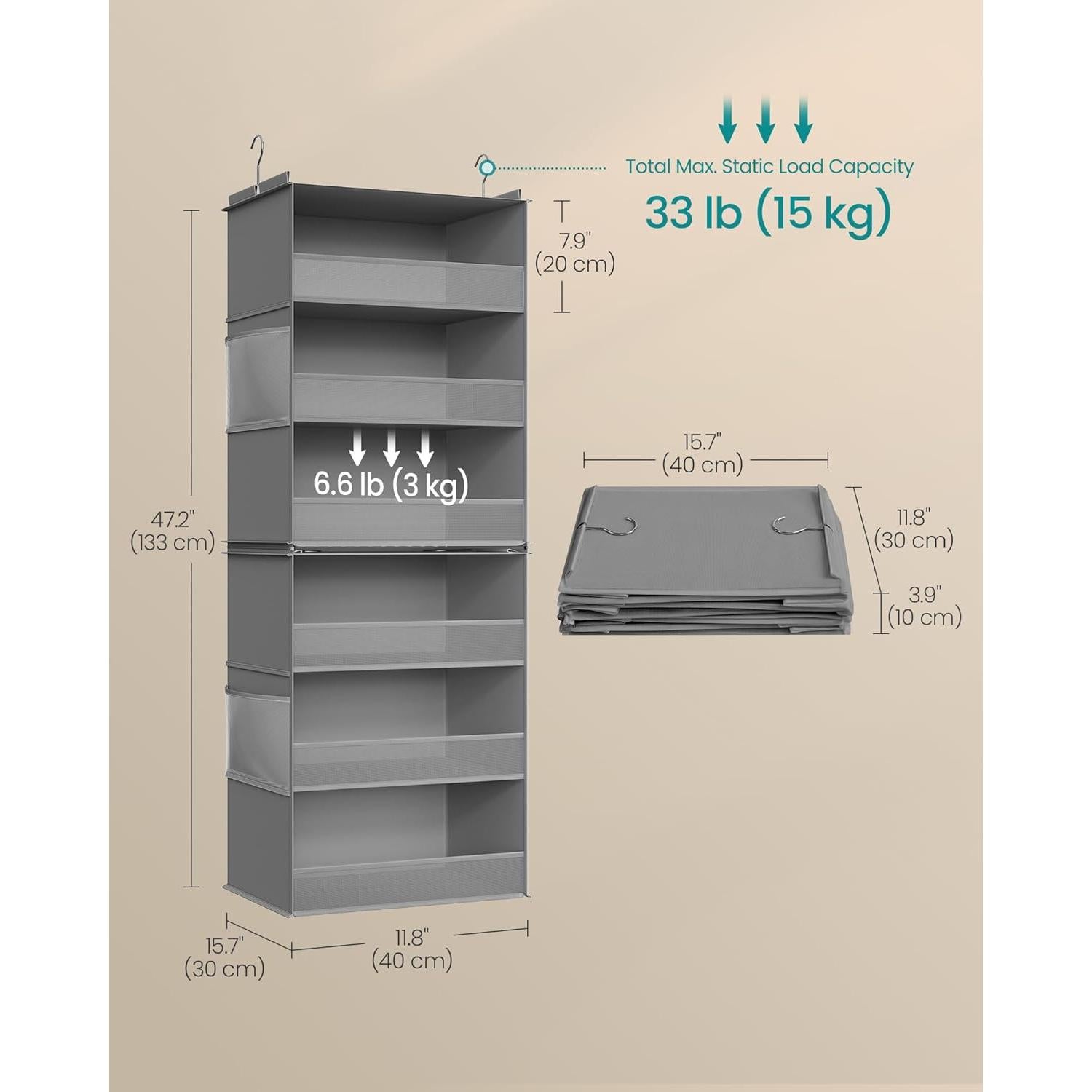 SONGMICS Organizador Colgante de Closet 2 Piezas 6 Niveles Gris