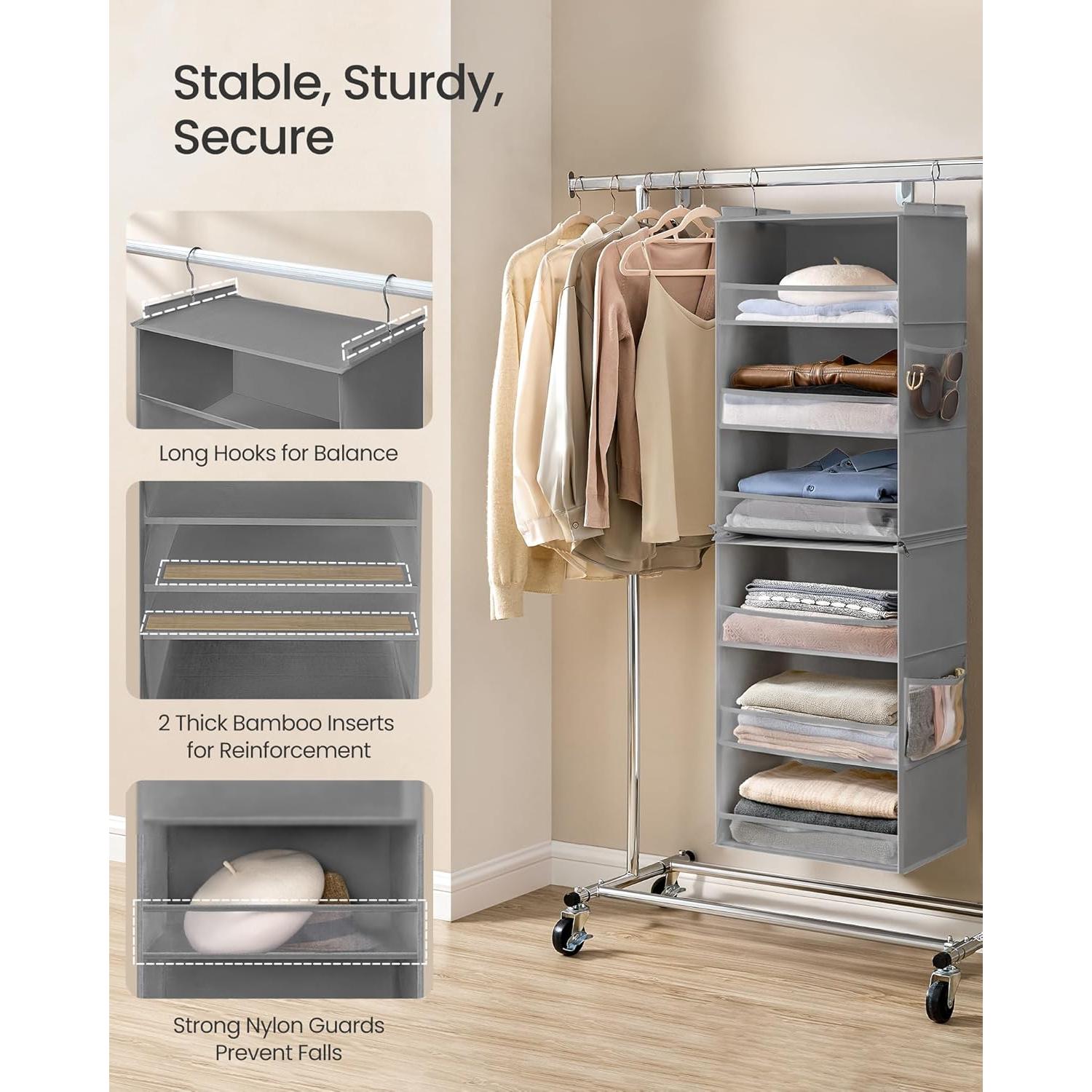 SONGMICS Organizador Colgante de Closet 2 Piezas 6 Niveles Gris