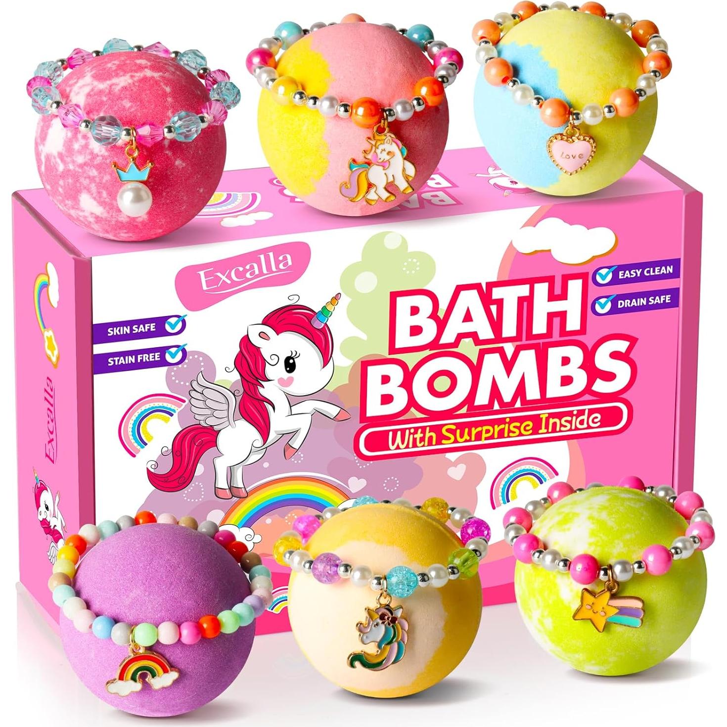 Set de 6 Bolas de Baño Unicornio Excalla con Joyería