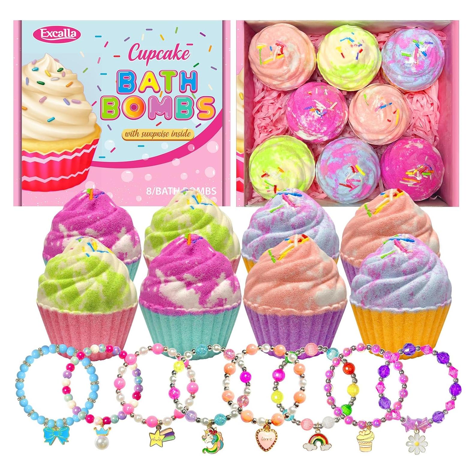 Set de 8 Bombas de Baño Cupcake Excalla con Joyería Sorpresa