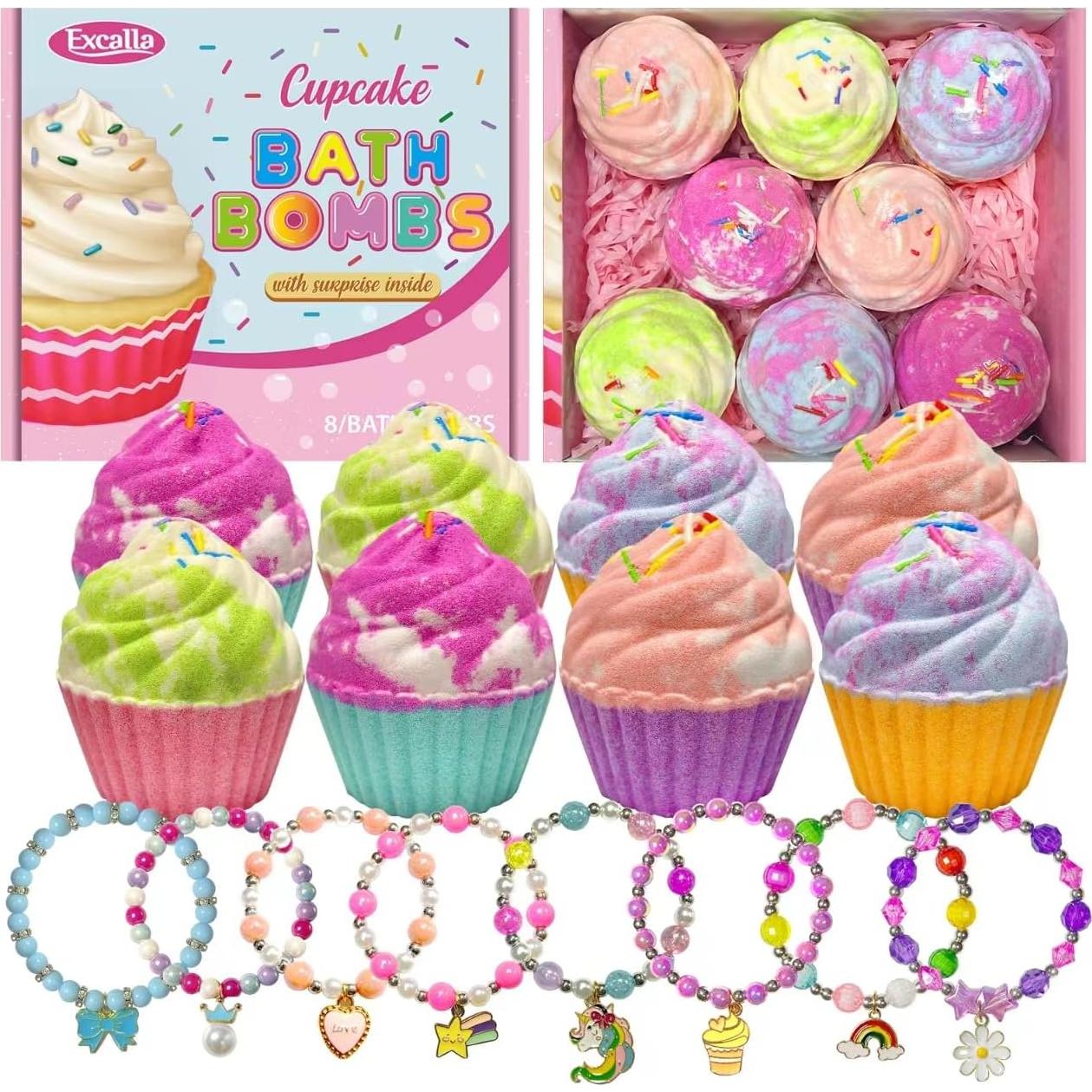 Set de 8 Bombas de Baño Cupcake Excalla con Joyería Sorpresa