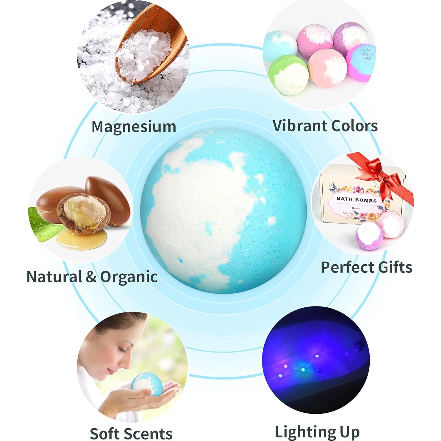 Set de 6 Bombas de Baño Iluminadas SHARLOVY 120g Aromas Naturales