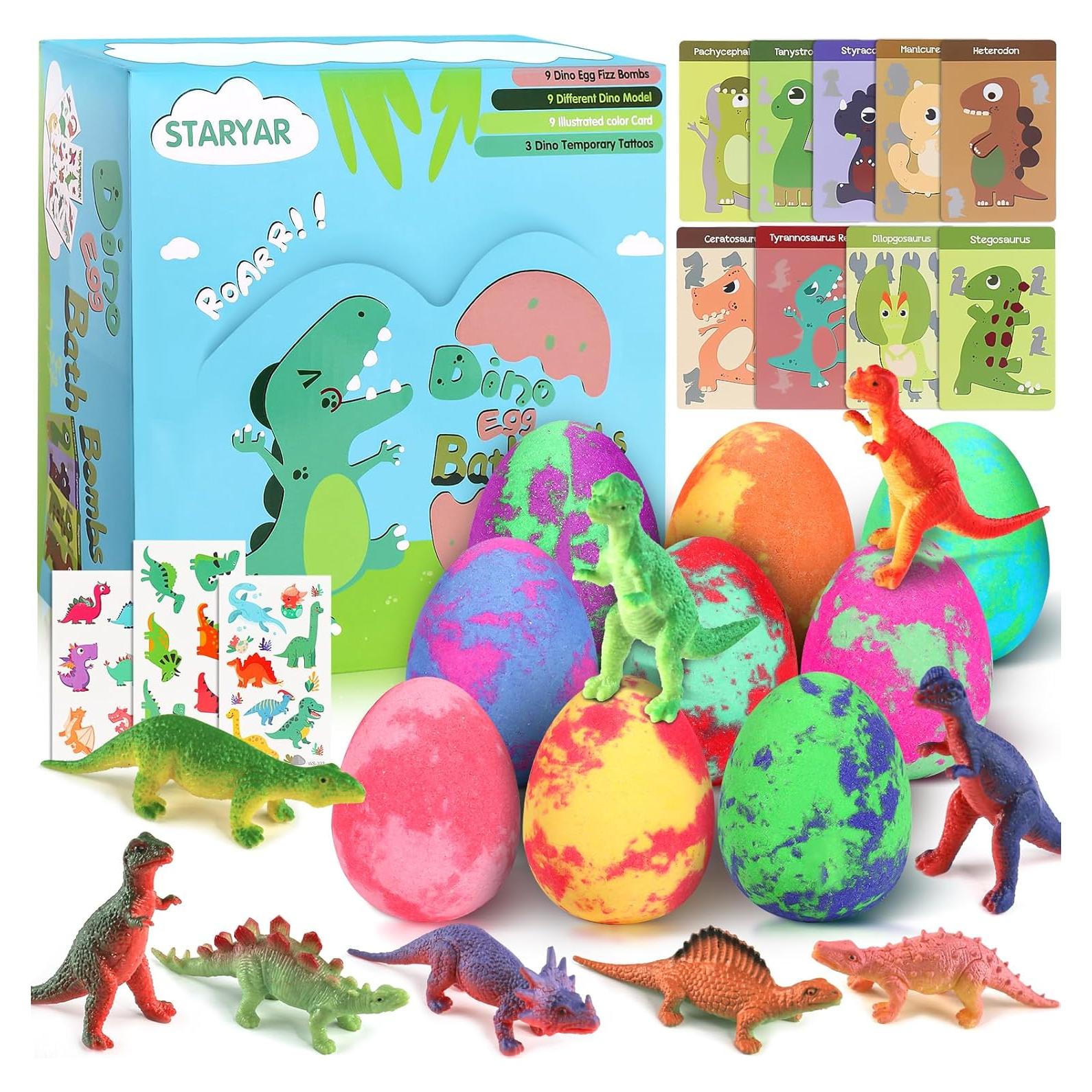 Bombas de Baño Orgánicas STARYAR con Juguetes de Dinosaurios - 9 Piezas