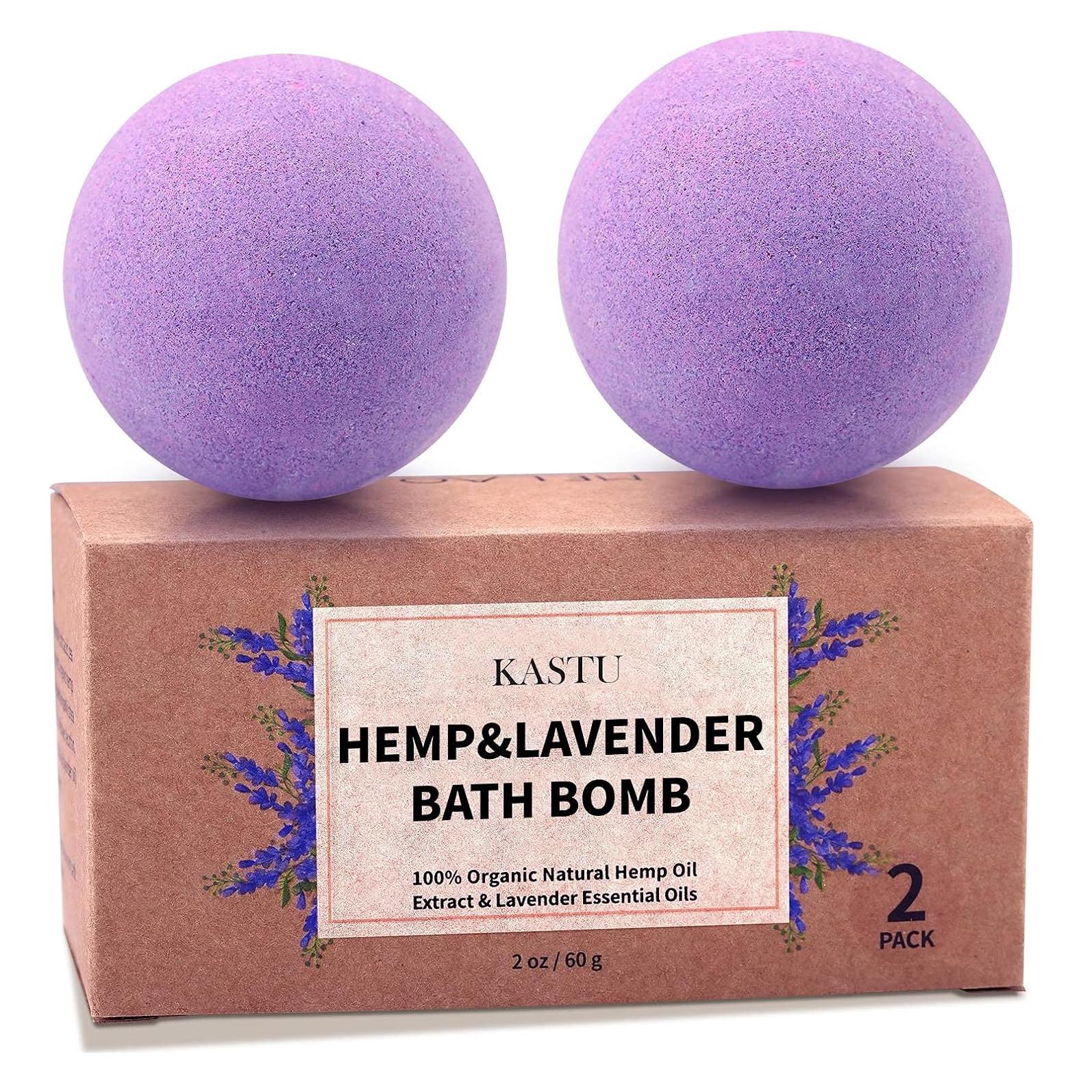 Bombas de Baño KASTU, Paquete de 2 con Aceite de Cáñamo y Lavanda