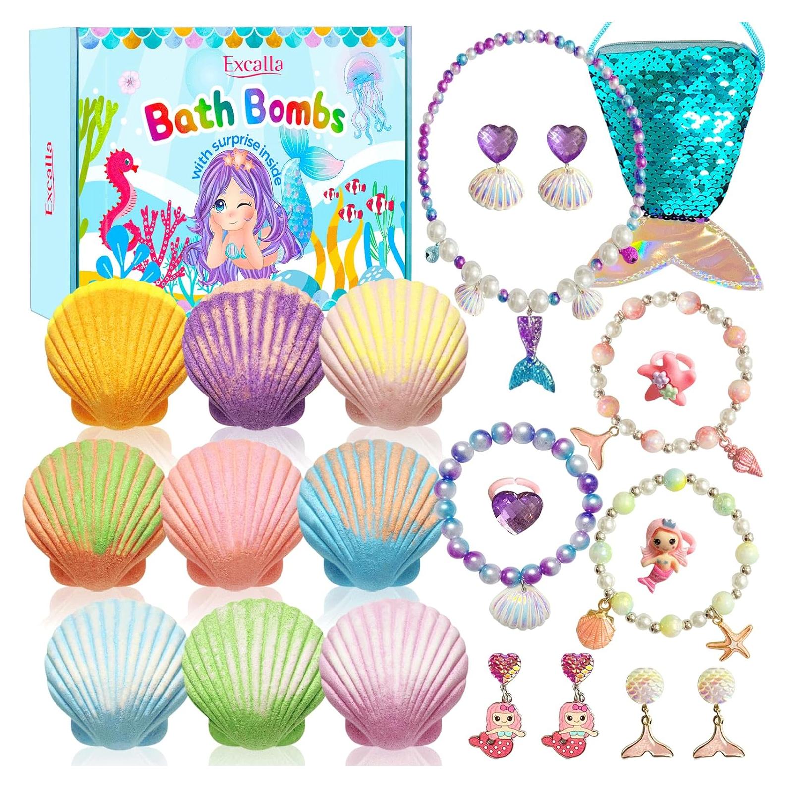 Kit de Bombas de Baño Sirena Excalla - 9 Piezas con Joyería