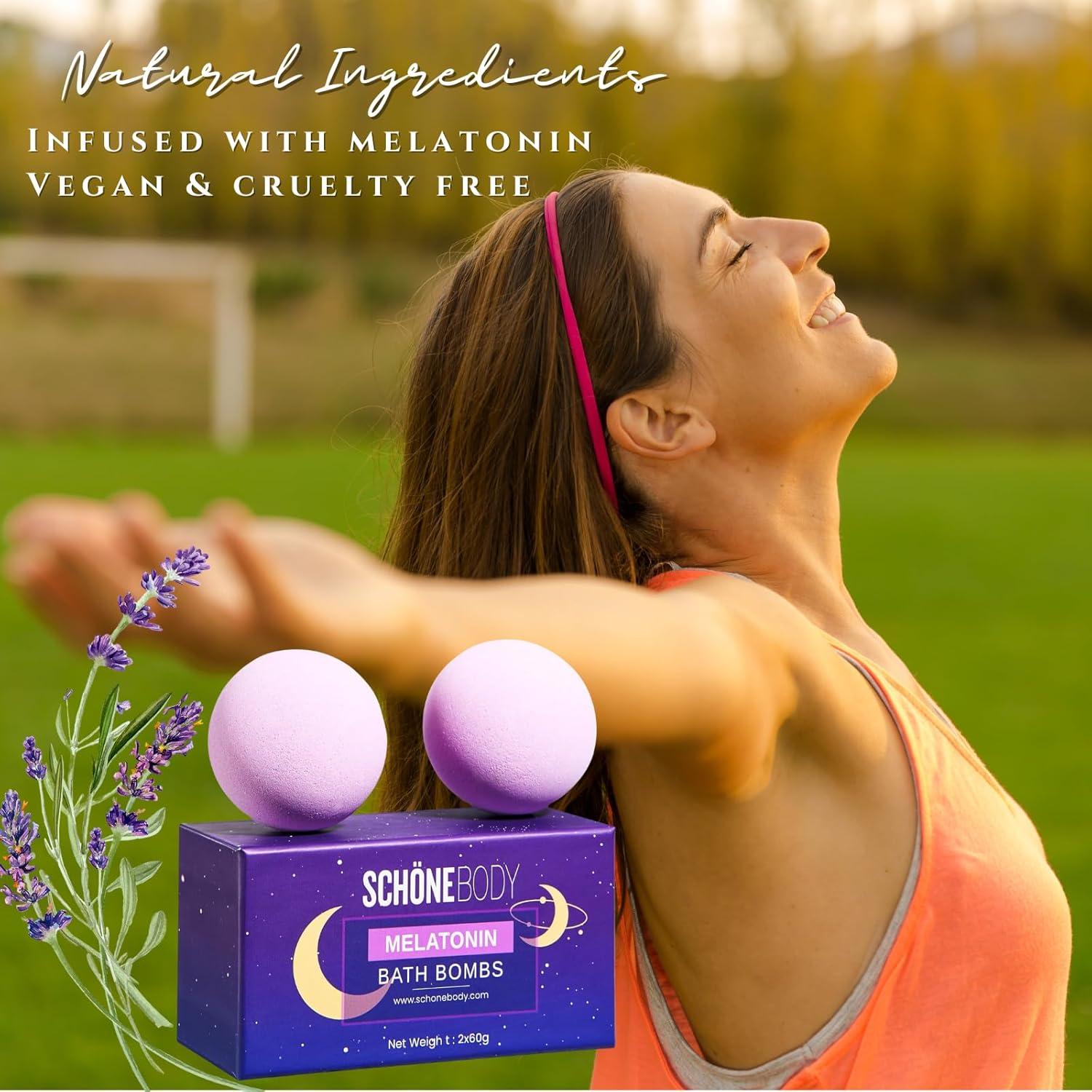 Bombas de Baño de Melatonina Schone Body - Set de 2 - Infundidas con Lavanda y Manzanilla
