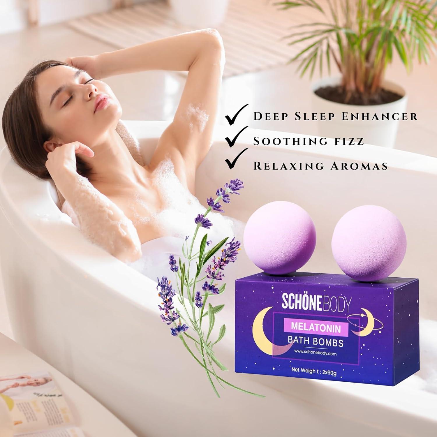 Bombas de Baño de Melatonina Schone Body - Set de 2 - Infundidas con Lavanda y Manzanilla