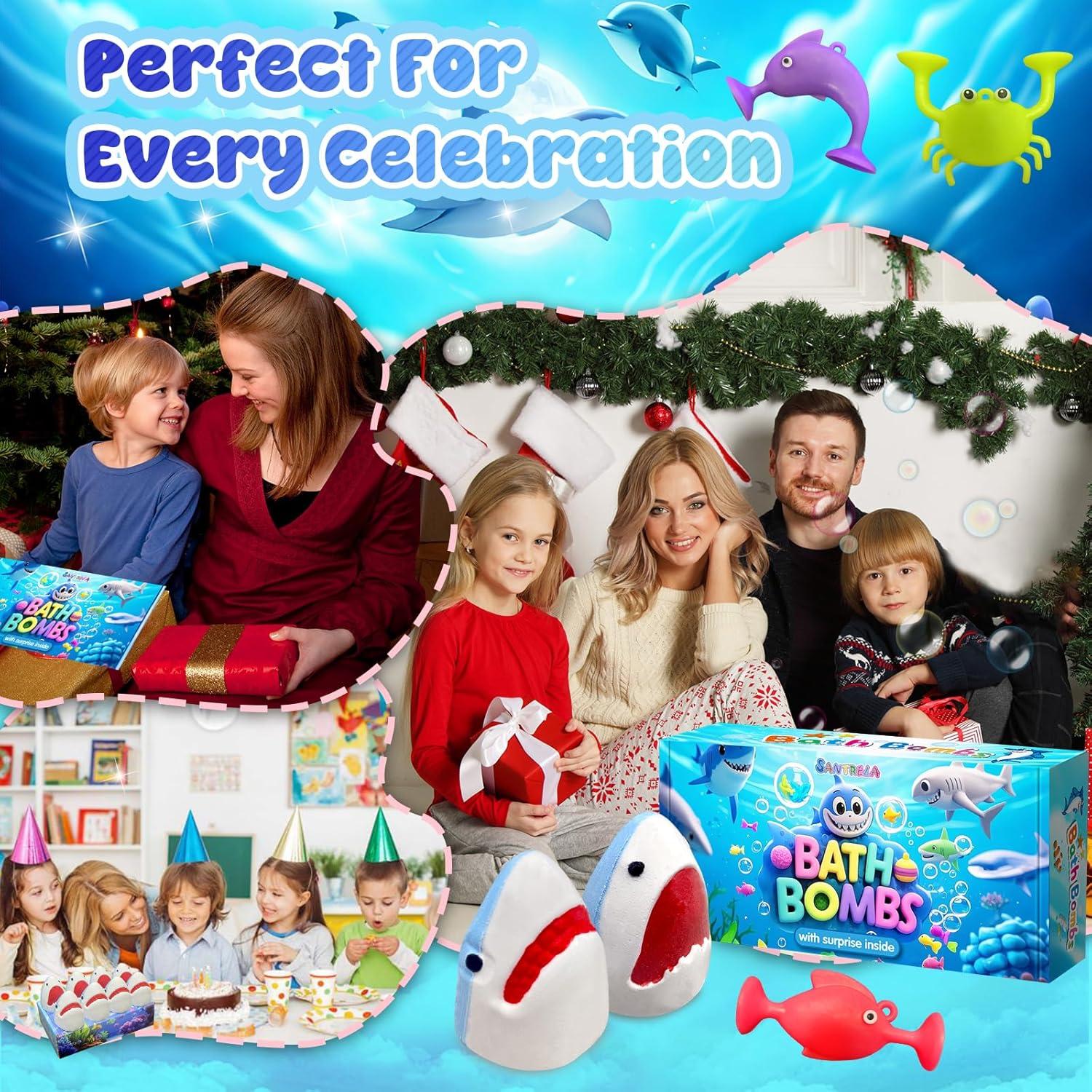 Bombas de Baño de Tiburón DSW - 8 Aromas Naturales, Juguetes Sorpresa
