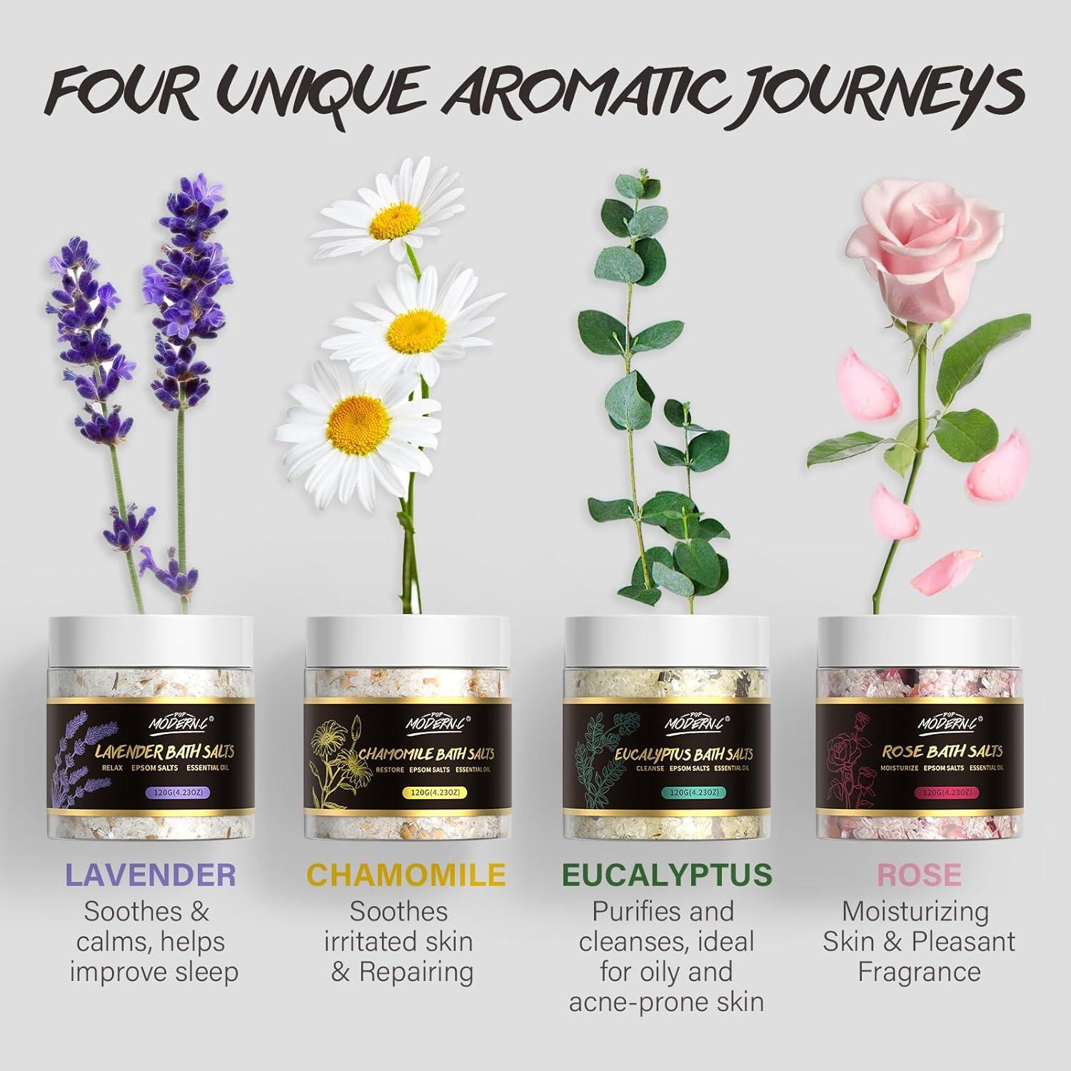 Juego de Sales de Baño Epsom 4pcs con Aceites Esenciales