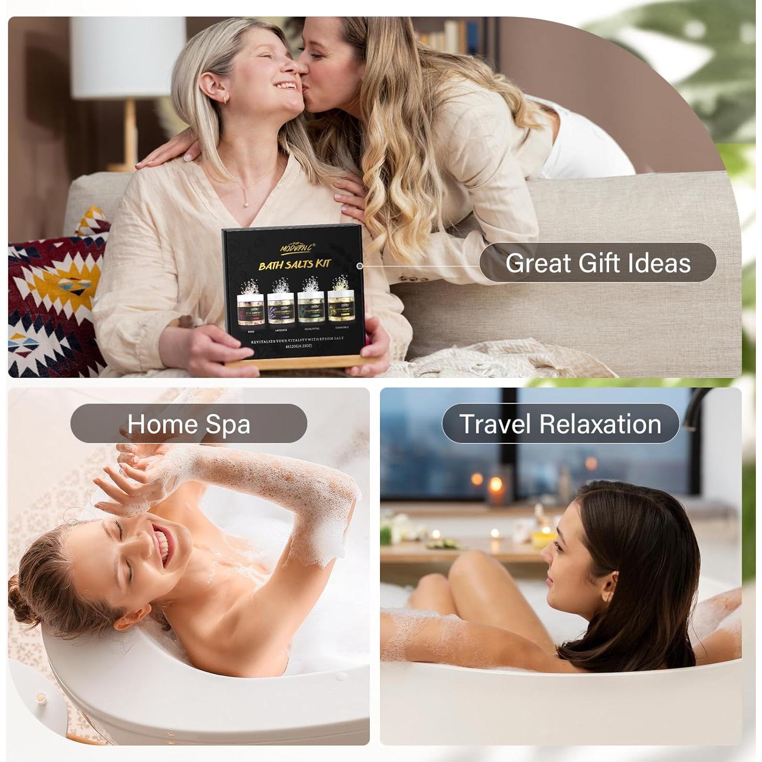 Juego de Sales de Baño Epsom 4pcs con Aceites Esenciales