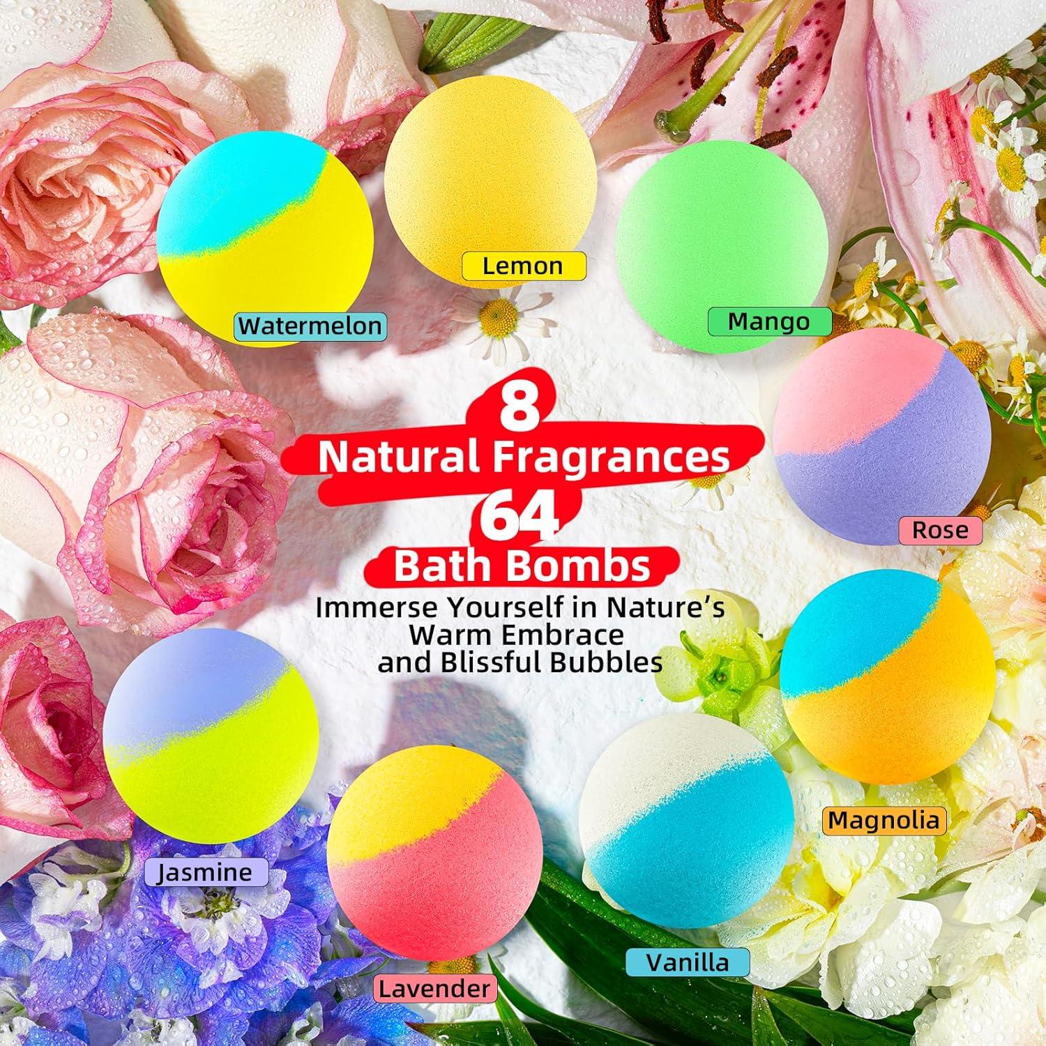 Paquete de 64 Bombas de Baño Naturales SudsyRoar - 8 Aromas