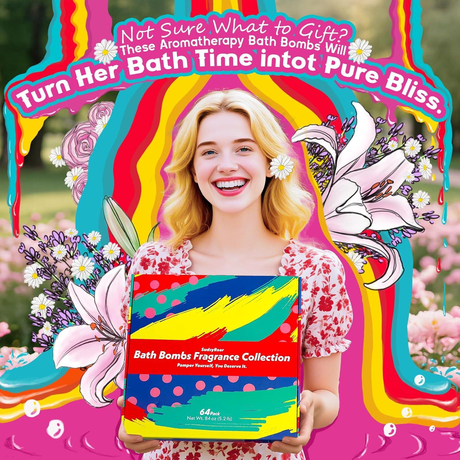 Paquete de 64 Bombas de Baño Naturales SudsyRoar - 8 Aromas