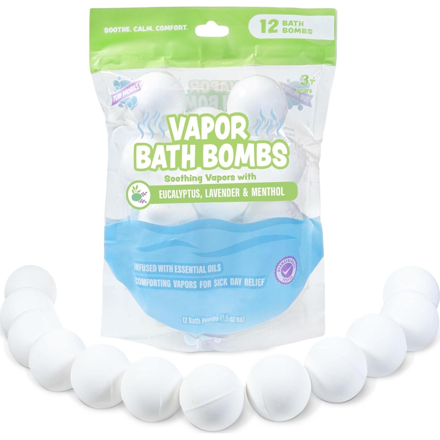 Bolas de Baño de Vapor Tub Works para Niños - 12 Unidades Eucalipto