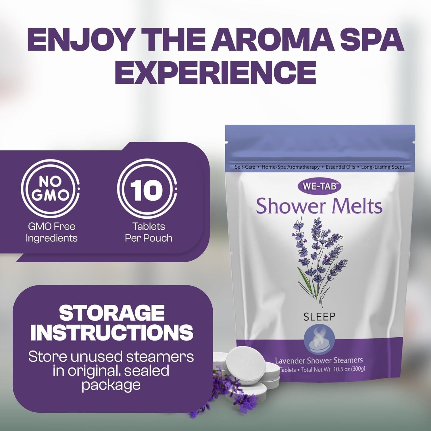 Tabletas de vapor para ducha We-Tab 10-pk con aromaterapia de lavanda