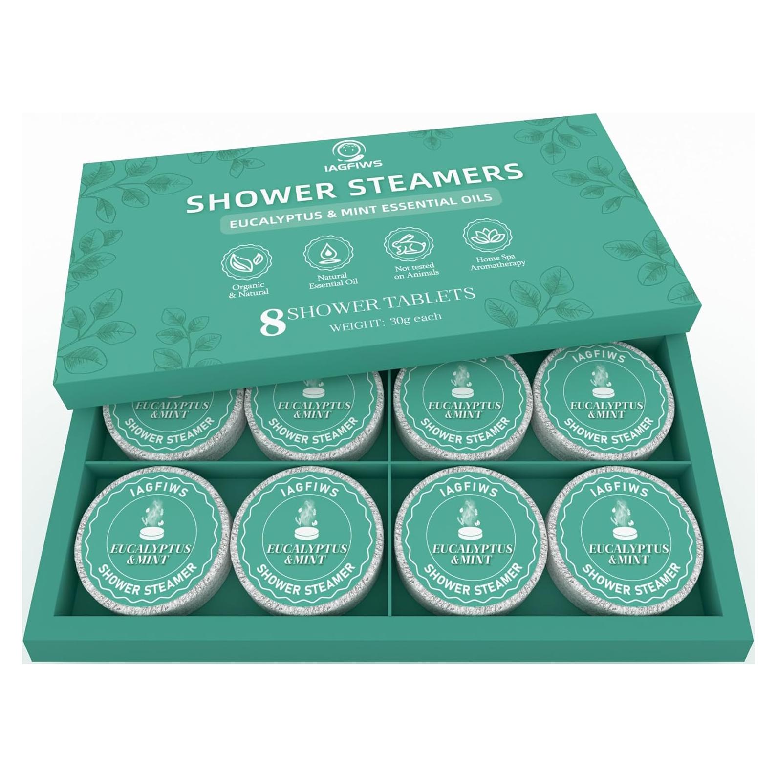 Bombas de Ducha Aromaterapia IAGFIWS - Eucalipto y Menta, 8 Piezas