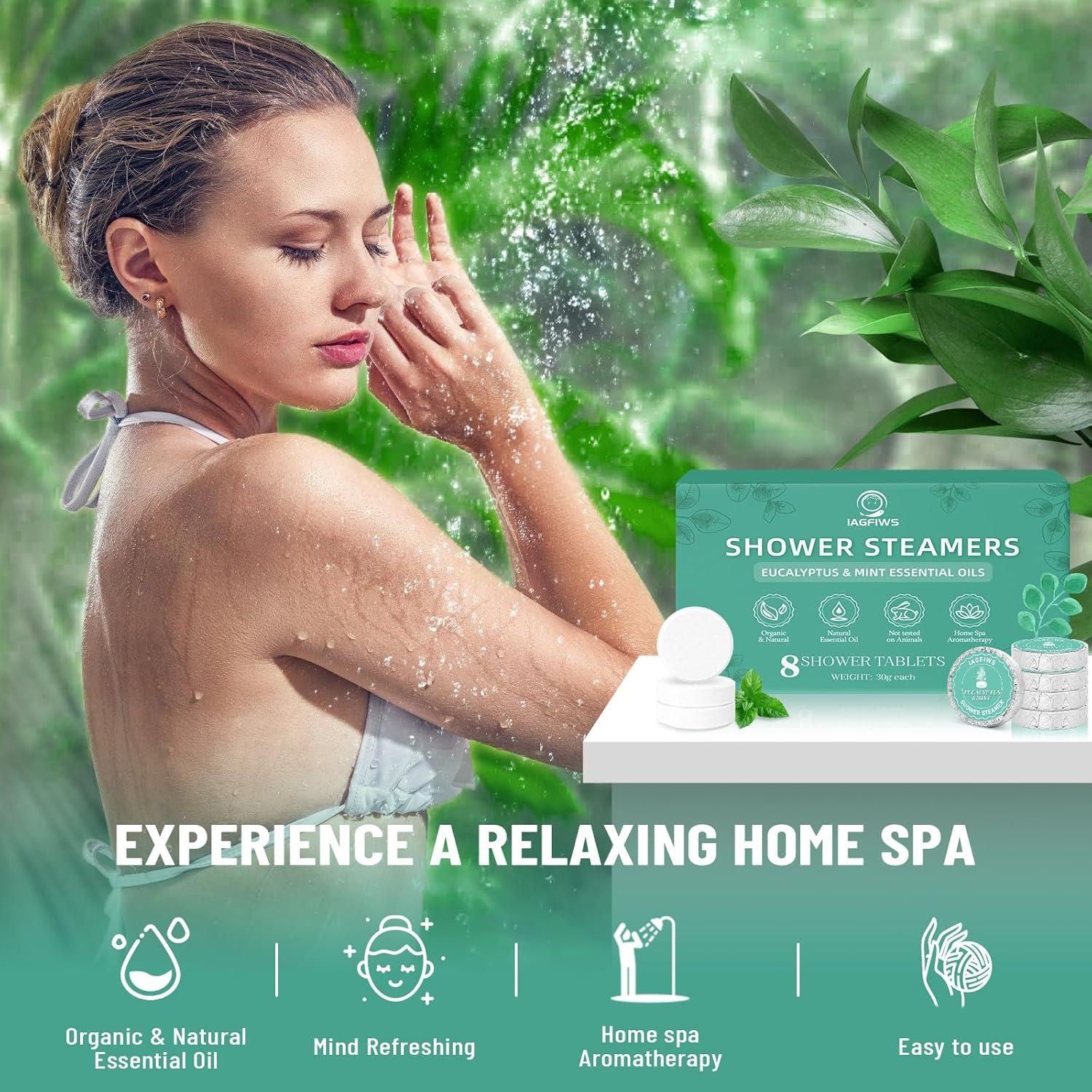 Bombas de Ducha Aromaterapia IAGFIWS - Eucalipto y Menta, 8 Piezas