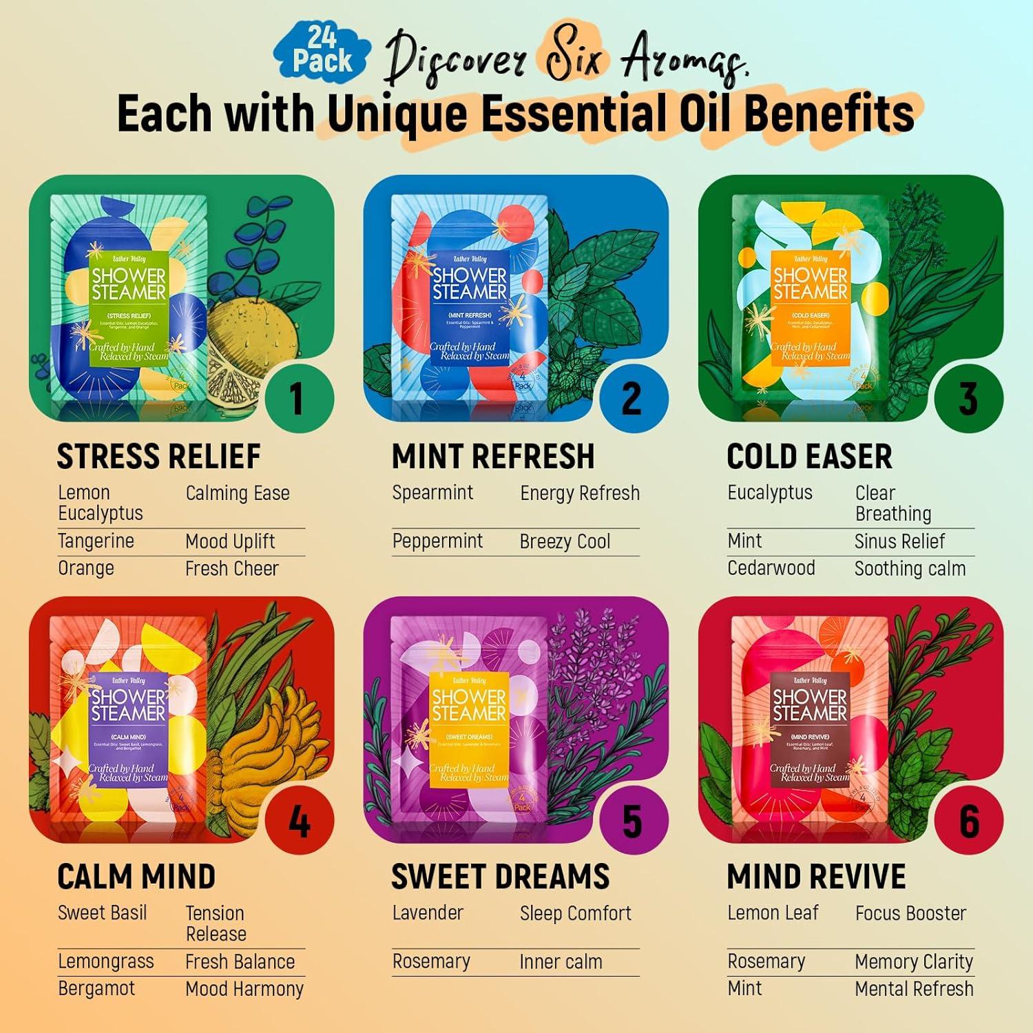 Bombas de Ducha Aromaterapia Lather Valley - 24 Piezas 100% Naturales