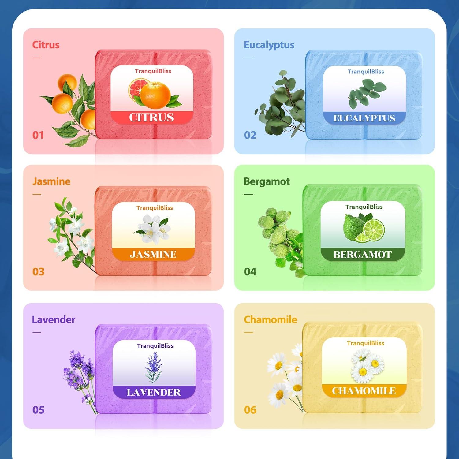 Bombas de Ducha TranquilBliss - Paquete de 6 Fragancias Naturales