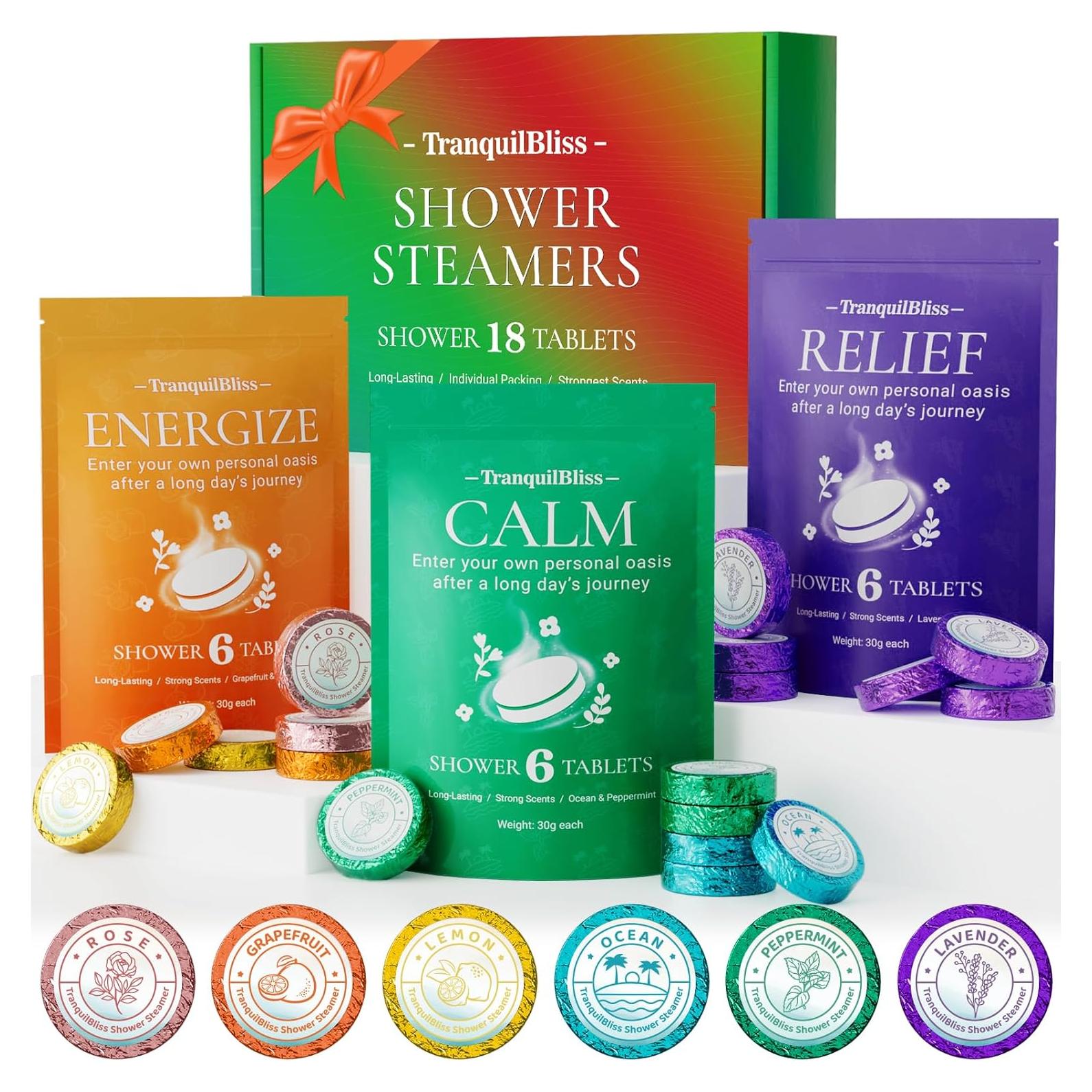 Pastillas de Vapor para Ducha TranquilBliss - 18 Fragancias Naturales