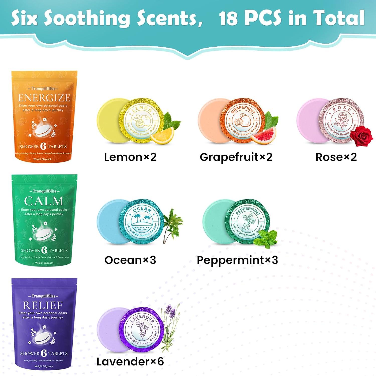 Pastillas de Vapor para Ducha TranquilBliss - 18 Fragancias Naturales