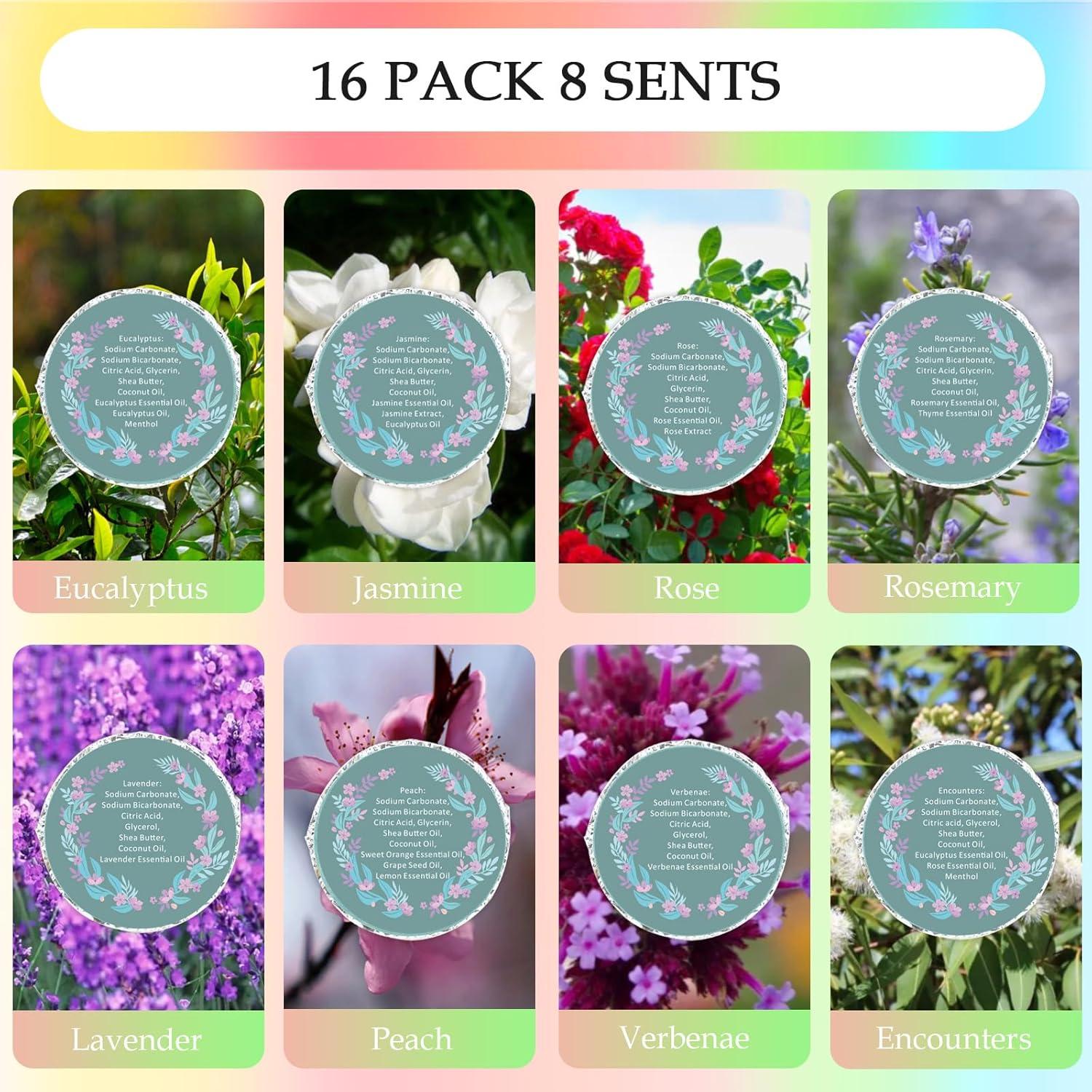 Paquete de 16 Bombas de Ducha Aromaterapia EASESEC - 8 Aromas Naturales