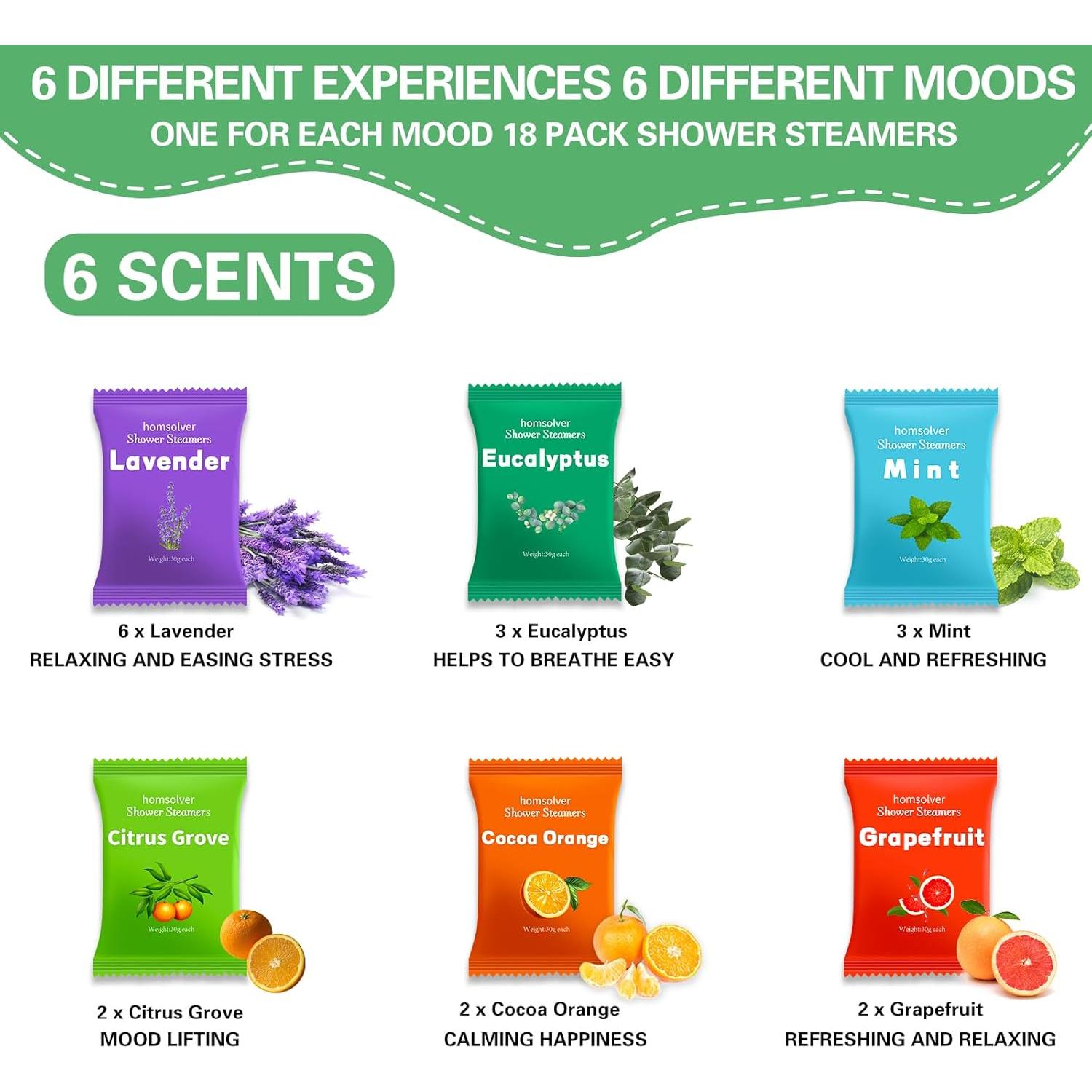 Bombas de Ducha Aromaterapia Homsolver - Paquete de 18 Unidades