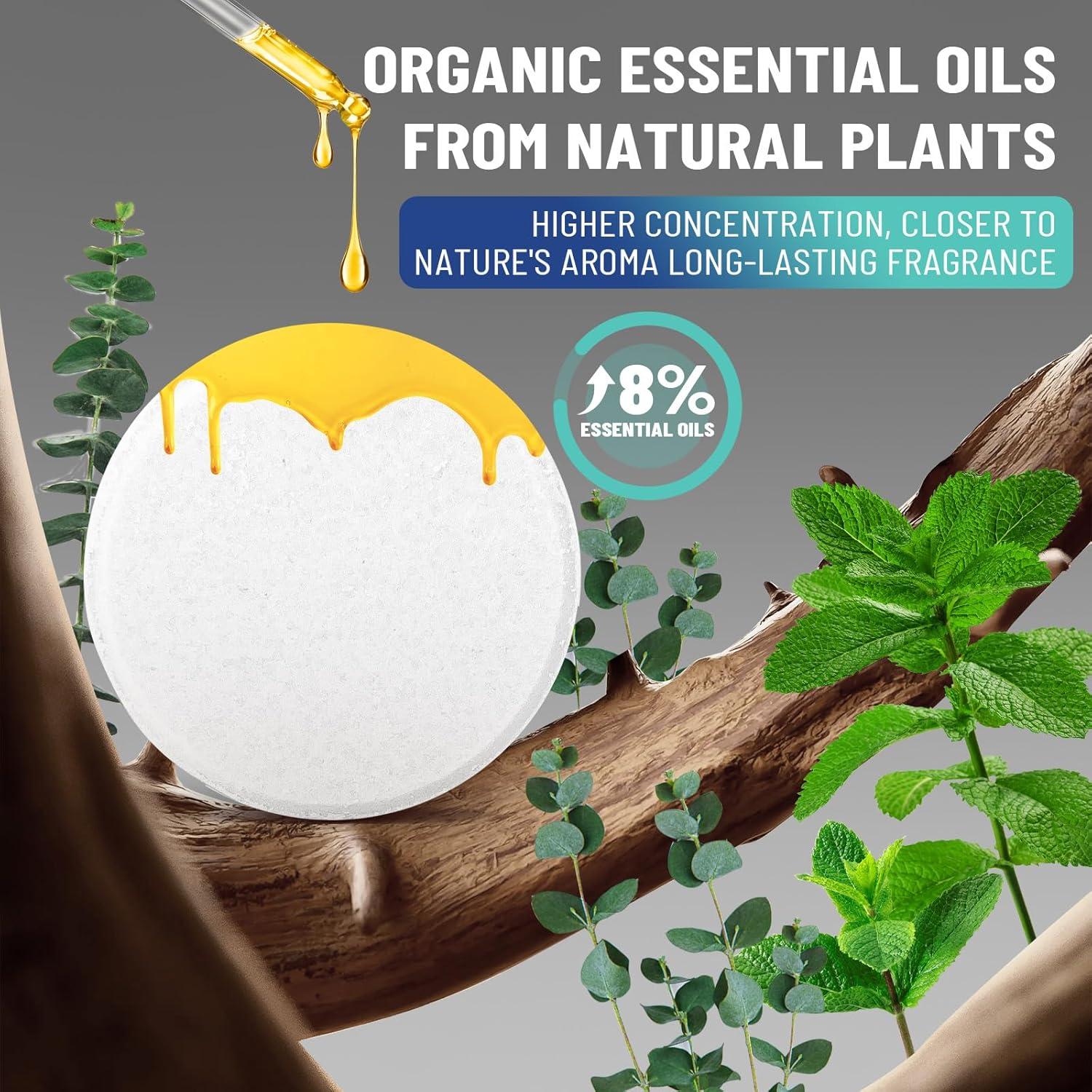 Bombas de Ducha Aromaterapia Orgánicas YOJFOJV - 6 Piezas Eucalipto