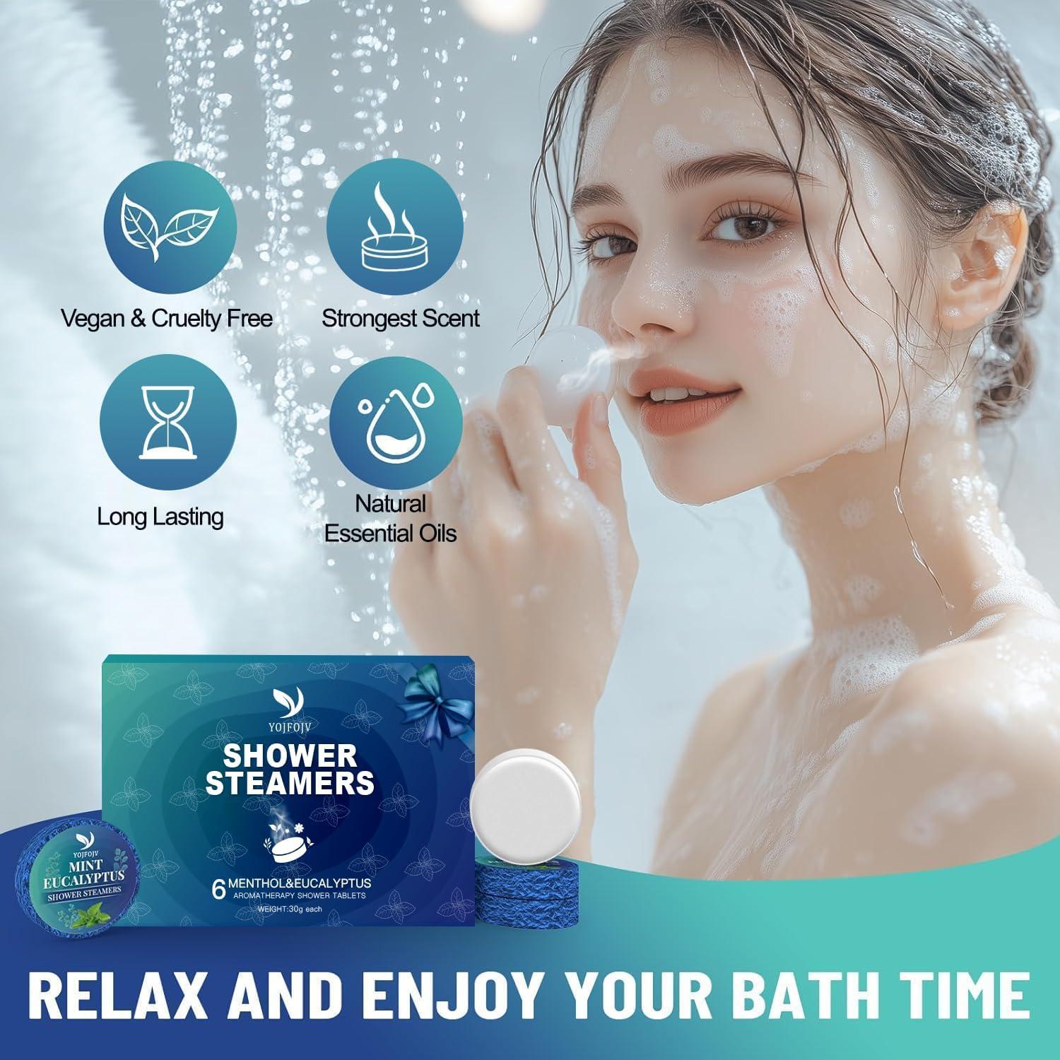 Bombas de Ducha Aromaterapia Orgánicas YOJFOJV - 6 Piezas Eucalipto