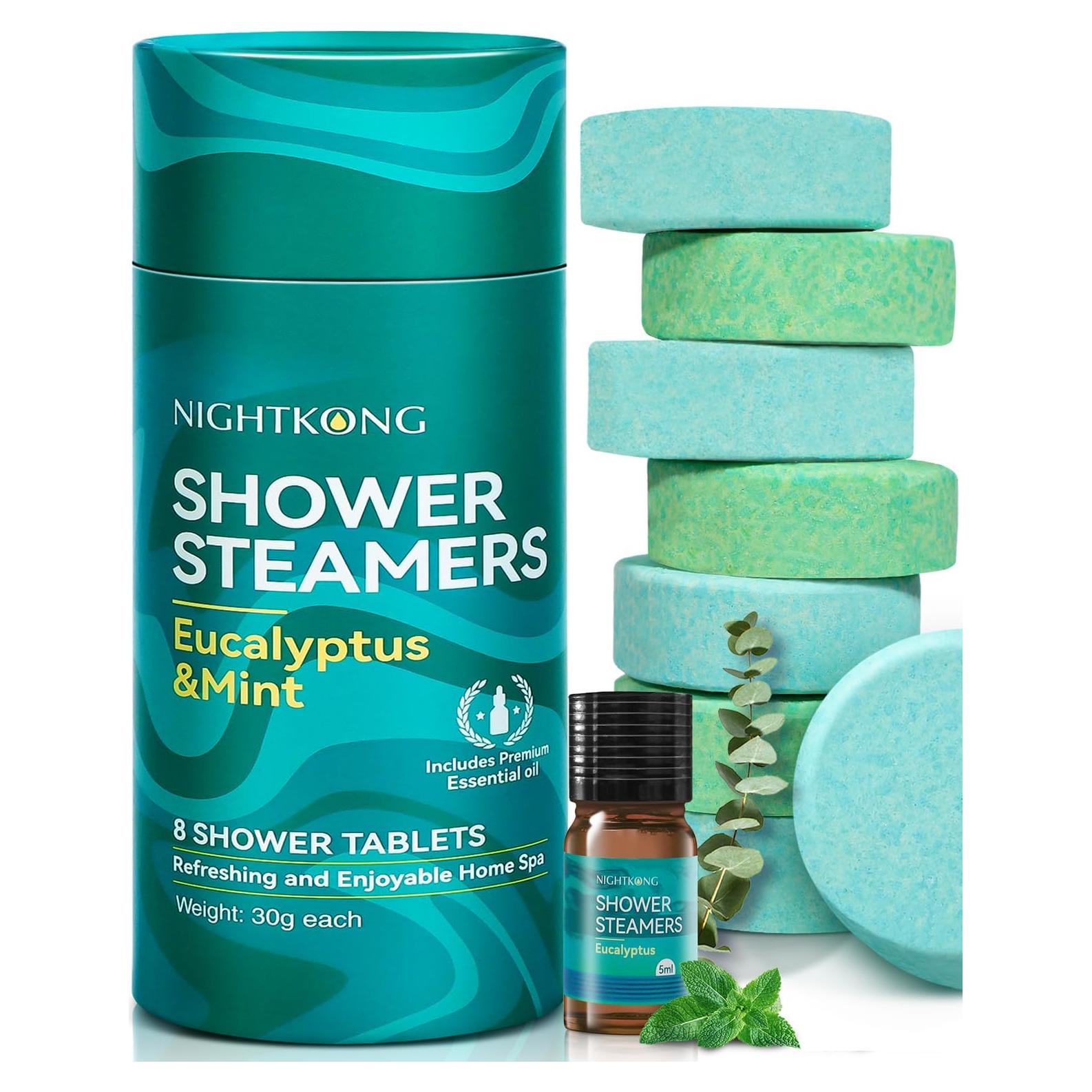 Vapor de Ducha Eucalipto y Menta NightKong - 8 Paquetes + 5ml Aceite Esencial