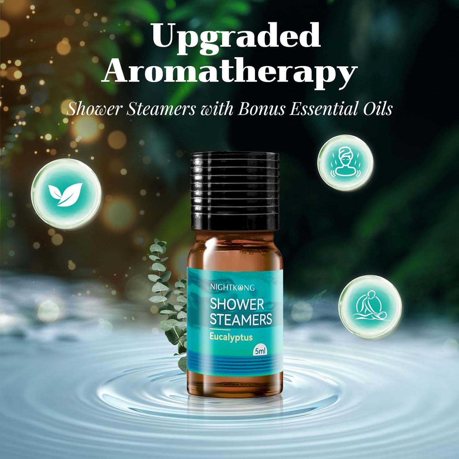 Vapor de Ducha Eucalipto y Menta NightKong - 8 Paquetes + 5ml Aceite Esencial