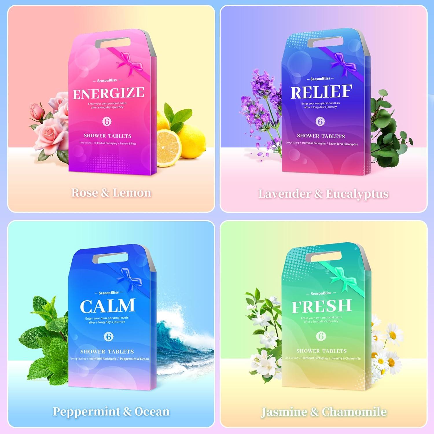 Tabletas de Ducha 24 Pack SeasonBliss - 8 Aromas Naturales