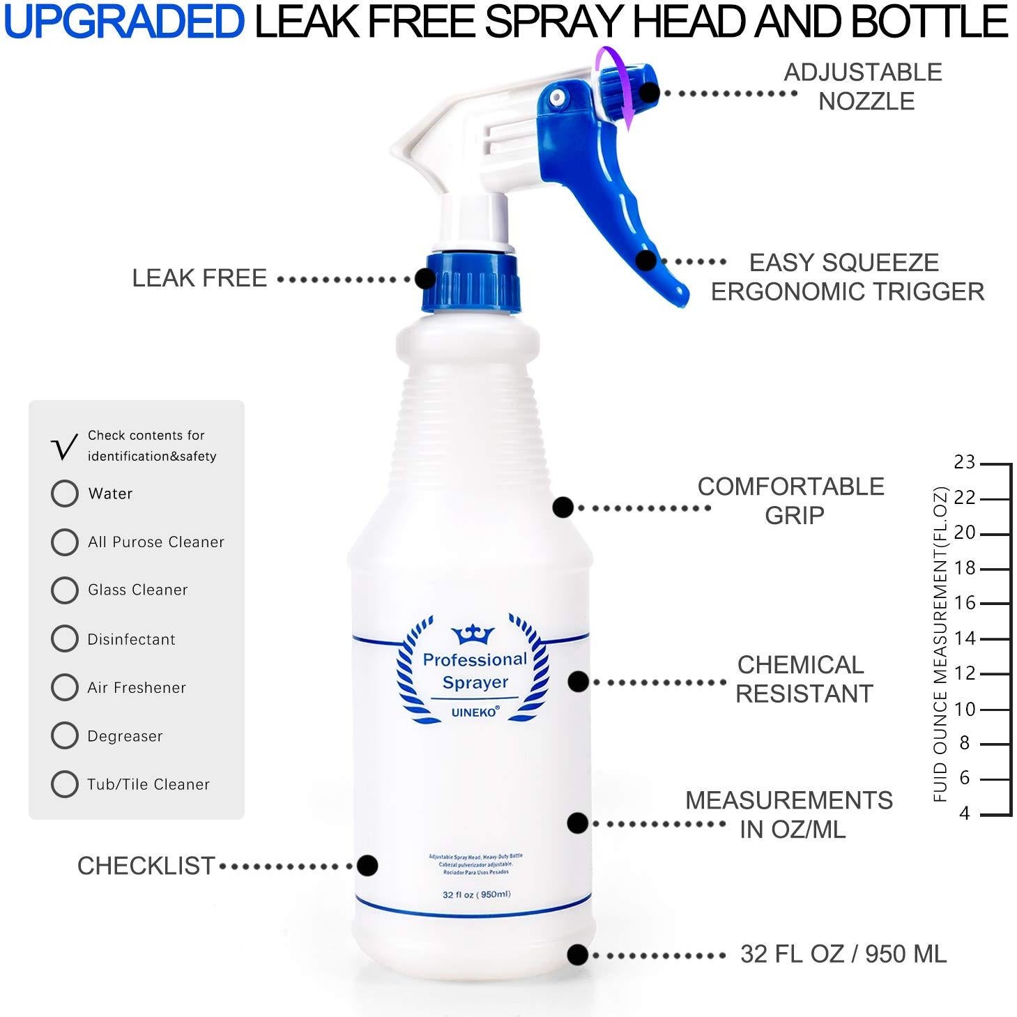 Botellas de Spray de Plástico Uineko 950 ml 4 Piezas Azul