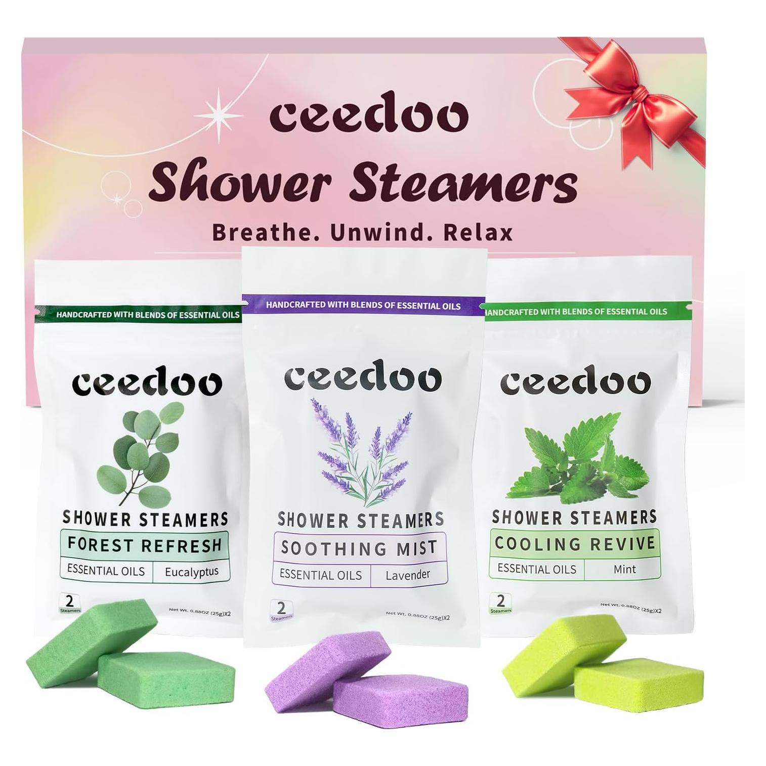 Paquete de 6 Bombas de Ducha Aromaterapia Ceedoo - Lavanda, Eucalipto, Menta