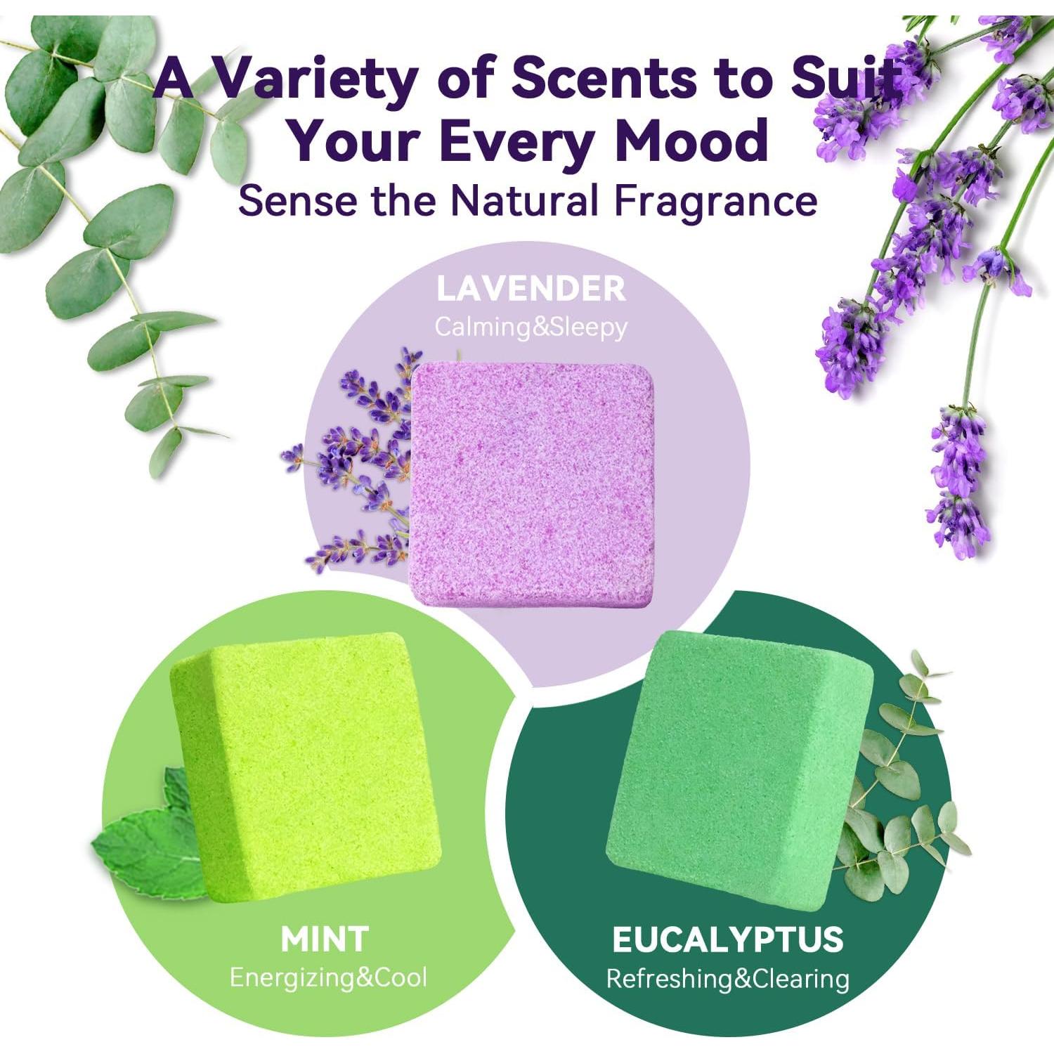 Paquete de 6 Bombas de Ducha Aromaterapia Ceedoo - Lavanda, Eucalipto, Menta