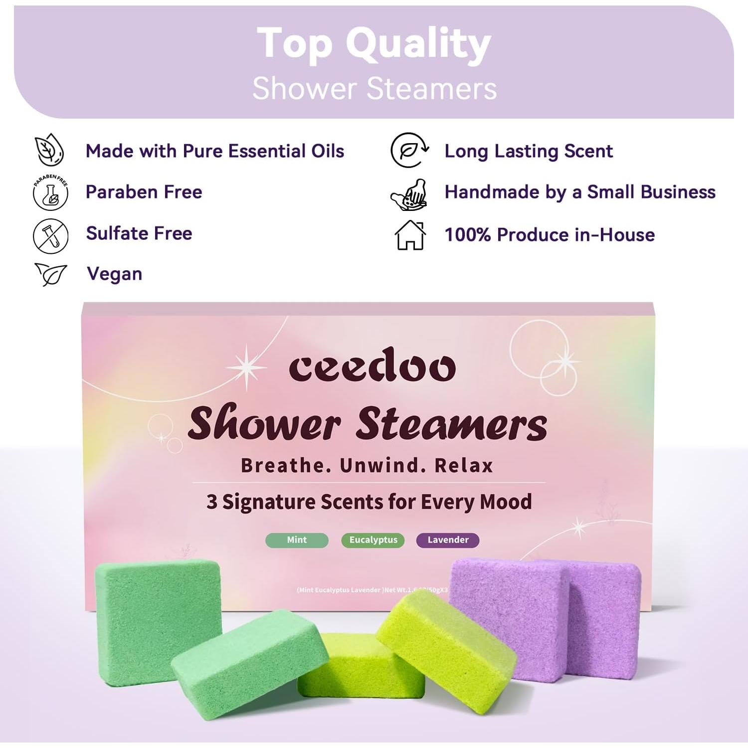Paquete de 6 Bombas de Ducha Aromaterapia Ceedoo - Lavanda, Eucalipto, Menta
