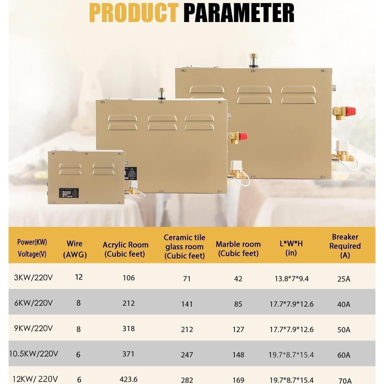 Generador de Vapor CGOLDENWALL 9KW Drenaje Automático 220V