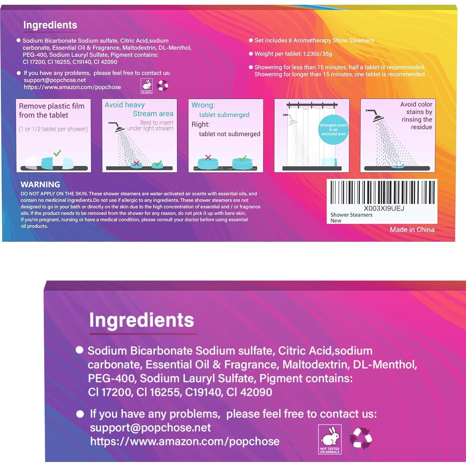 Bombas de Ducha Aromaterapia POPCHOSE - 8 Aromas Naturales