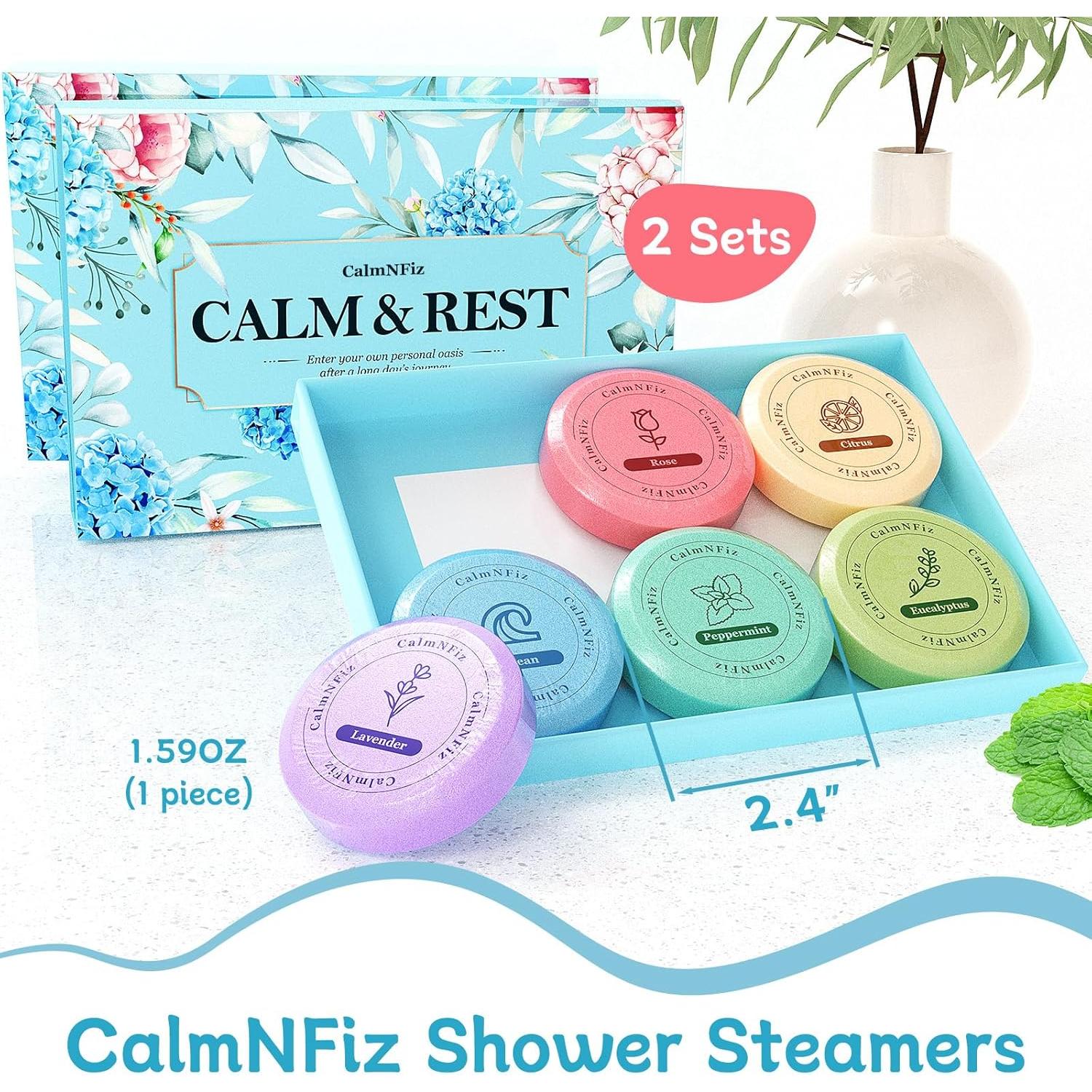 Paquete de 12 pastillas de vapor para ducha CalmNFiz - 6 aromas