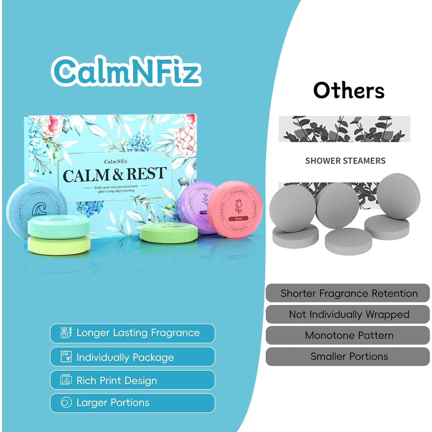 Paquete de 12 pastillas de vapor para ducha CalmNFiz - 6 aromas