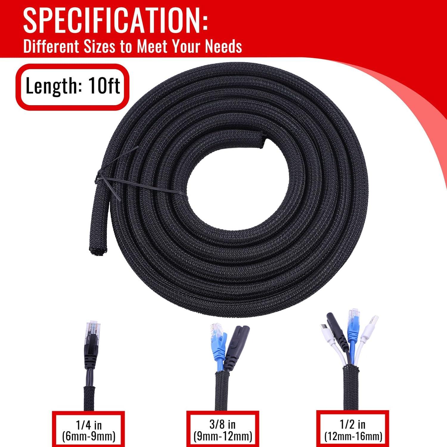 Funda de Cable Trenzado Flauzmann 1.27 cm x 3.05 m Negra