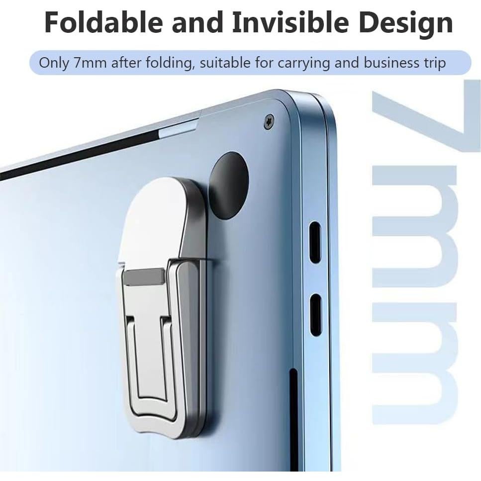 2PCS Zinc Alloy Mini Foldable Laptop Stand, Portable Computer Keyboard Riser with 2 Adjustable Angles, Self-Adhesive Invisible Notebook Stand and Keyboard Lift for Desk (Black)