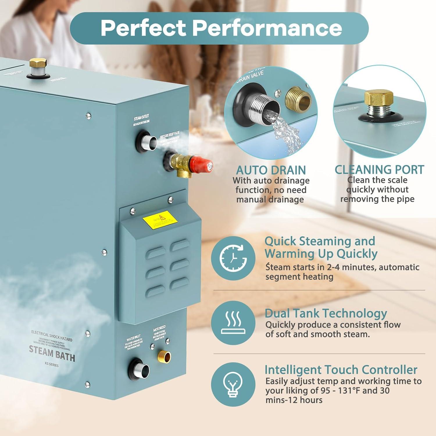 Generador de Vapor Dren KTrain 12KW para Ducha Spa 35-55°C