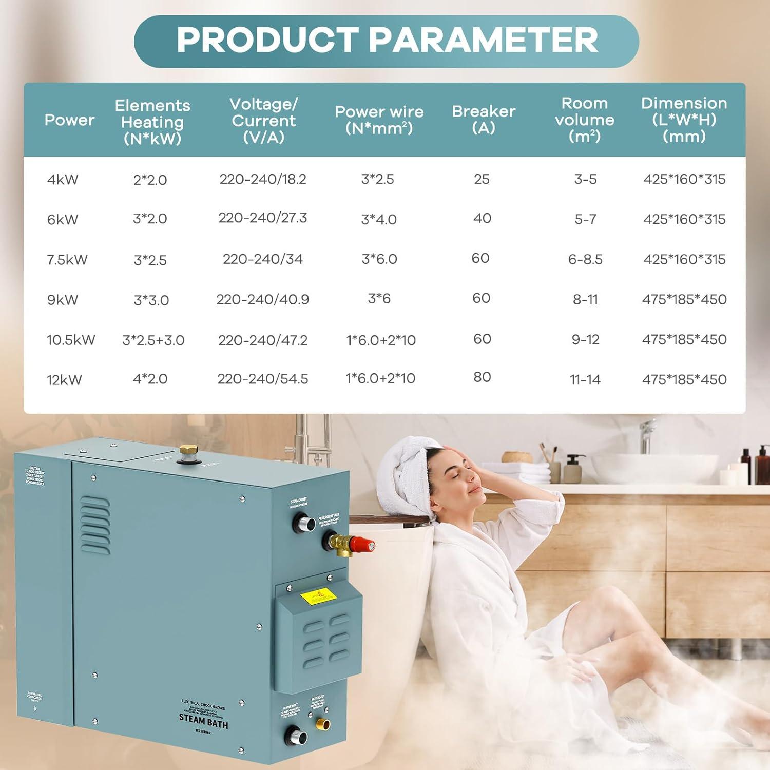 Generador de Vapor Dren KTrain 12KW para Ducha Spa 35-55°C