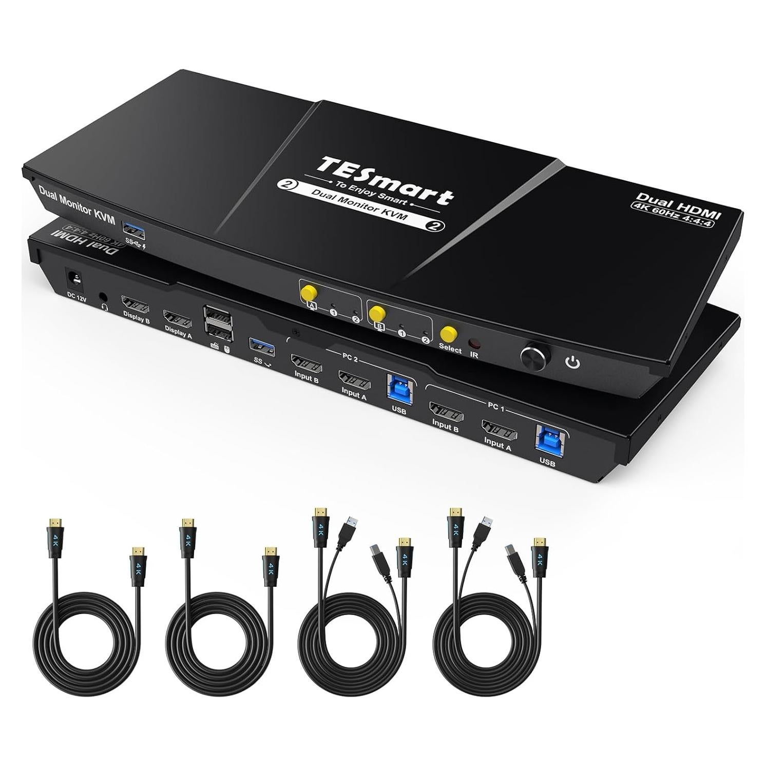 Interruptor KVM TESmart HDMI 2 Monitores 2 PCs 4K 60Hz