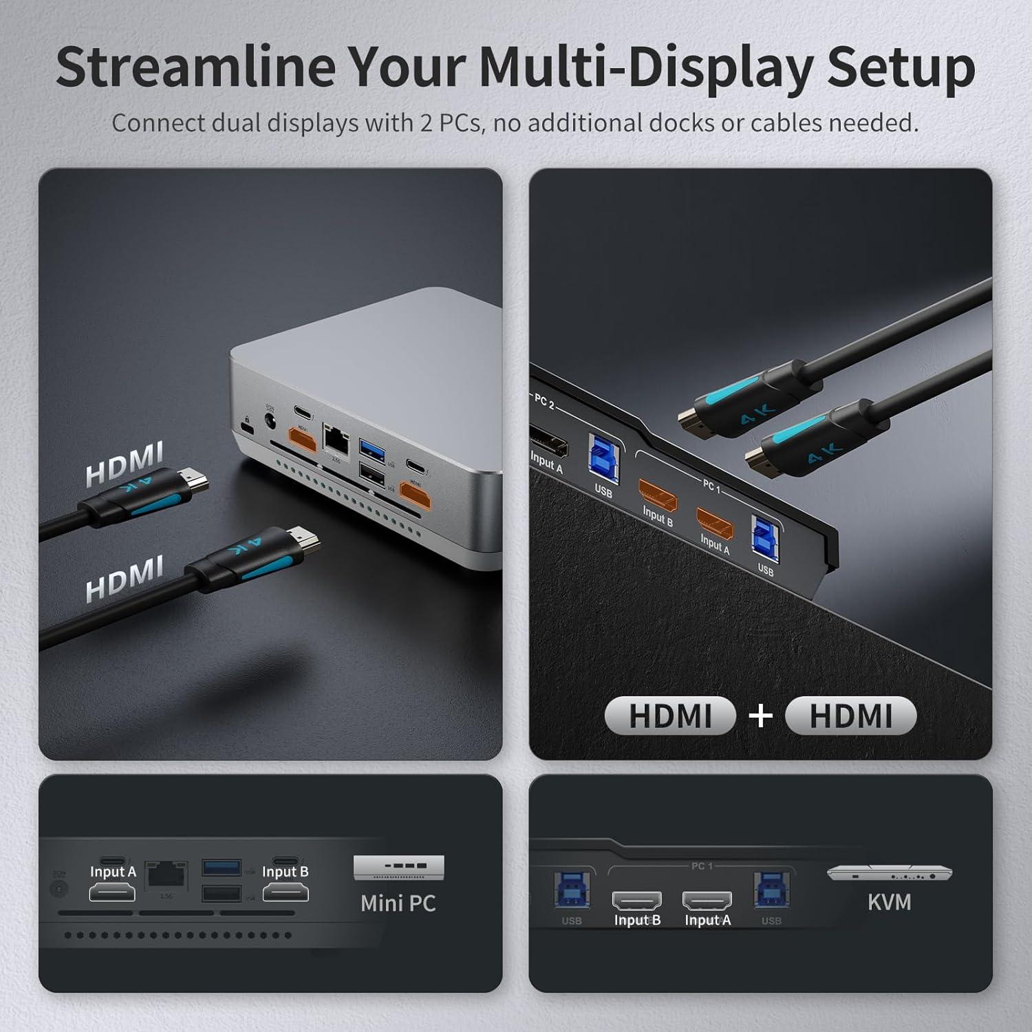 Interruptor KVM TESmart HDMI 2 Monitores 2 PCs 4K 60Hz
