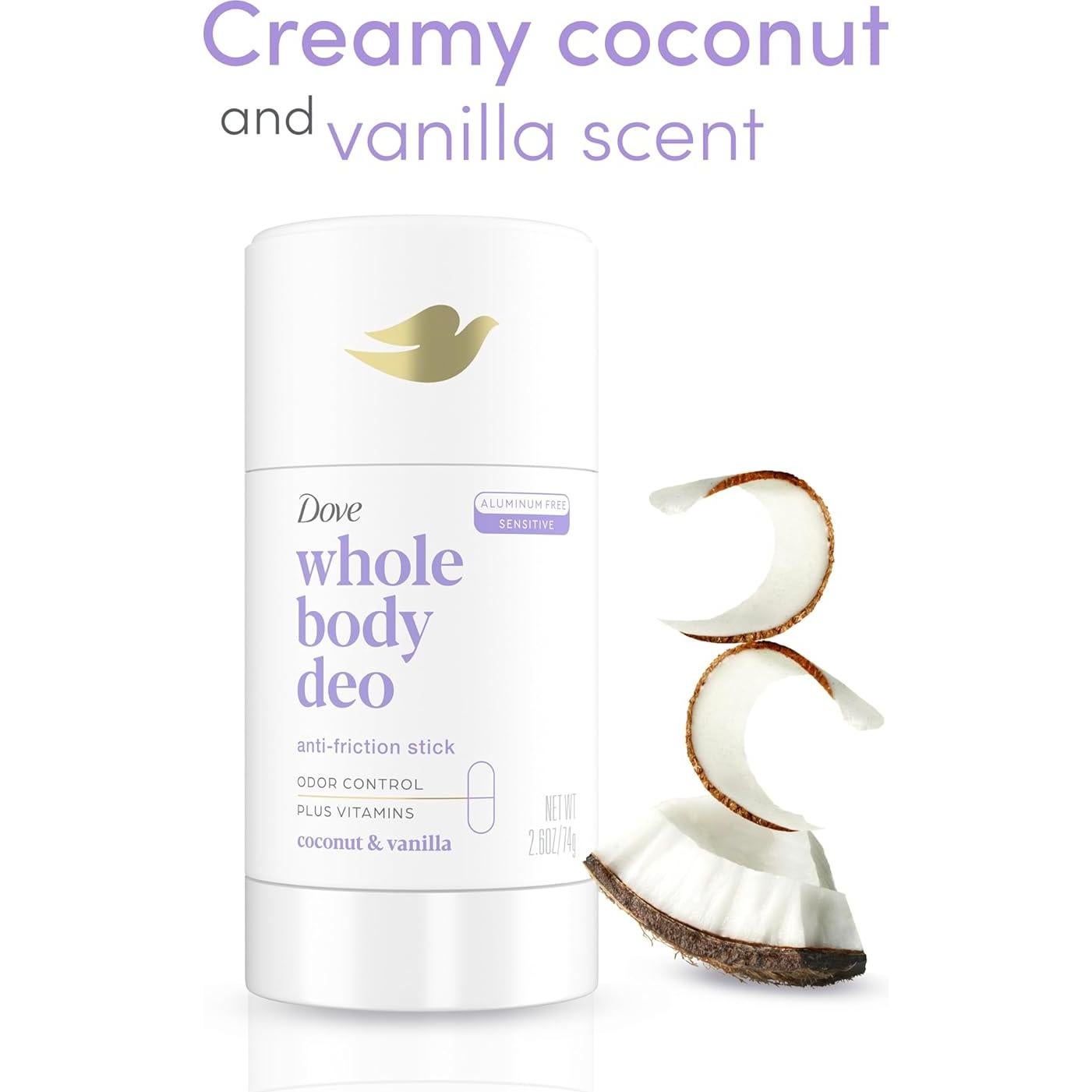 Dove Desodorante Corporal Anti-Fricción Coco y Vainilla 73.71 g