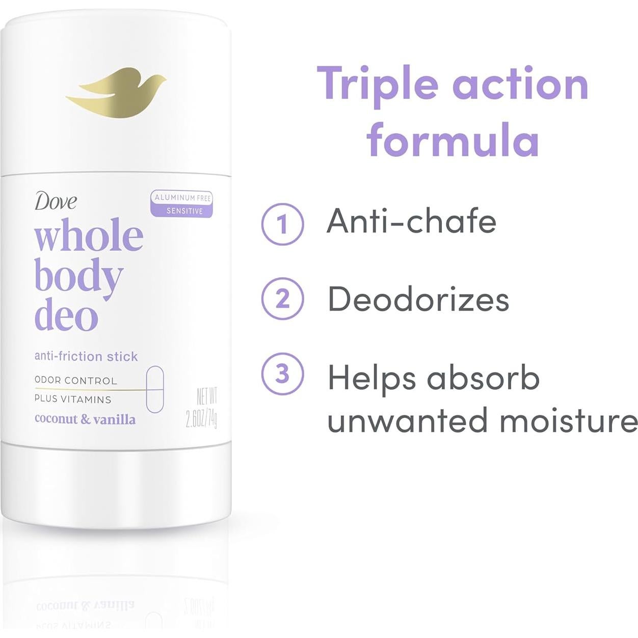 Dove Desodorante Corporal Anti-Fricción Coco y Vainilla 73.71 g