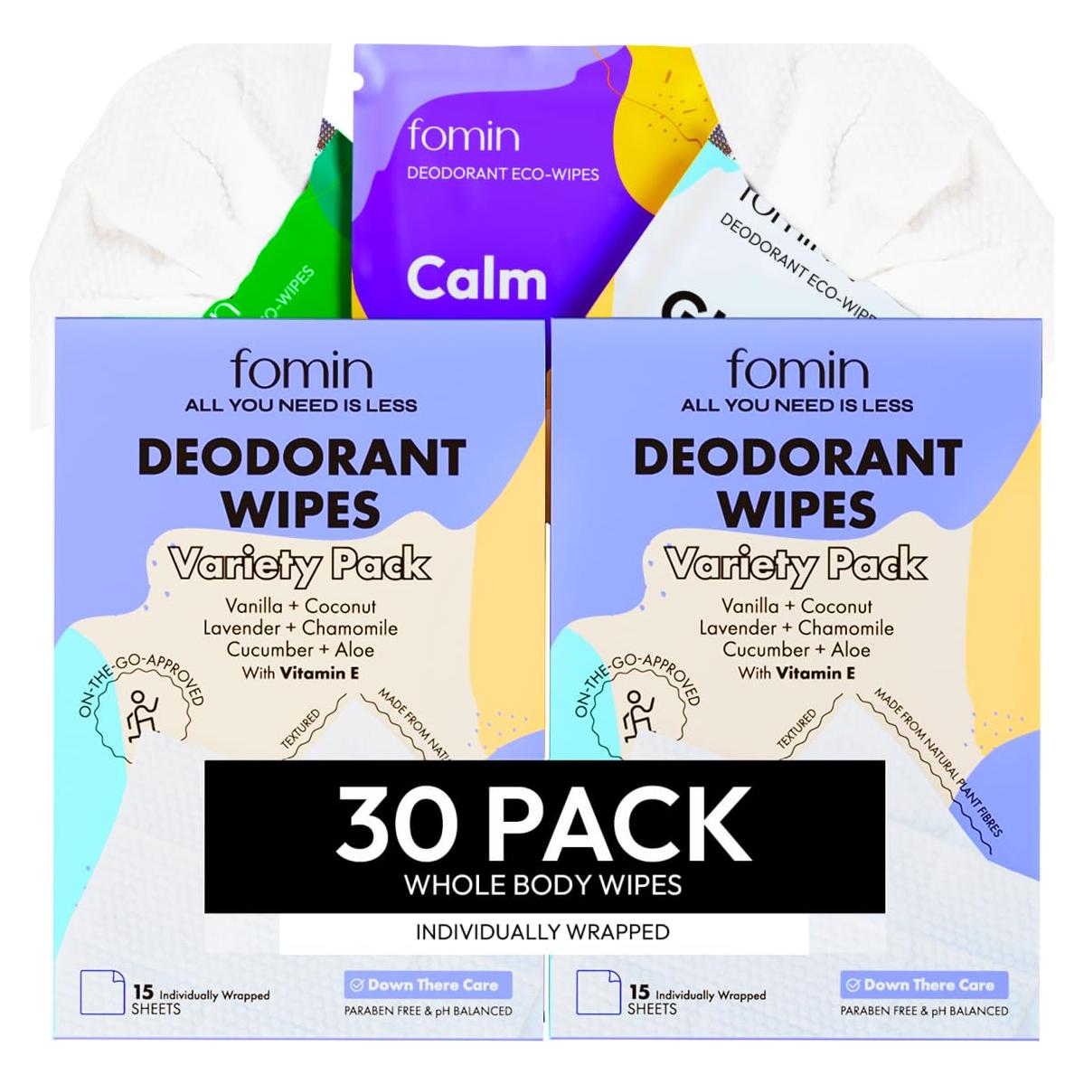 Toallitas Desodorantes FOMIN Mini Viaje - Paquete Variado 30 Unidades