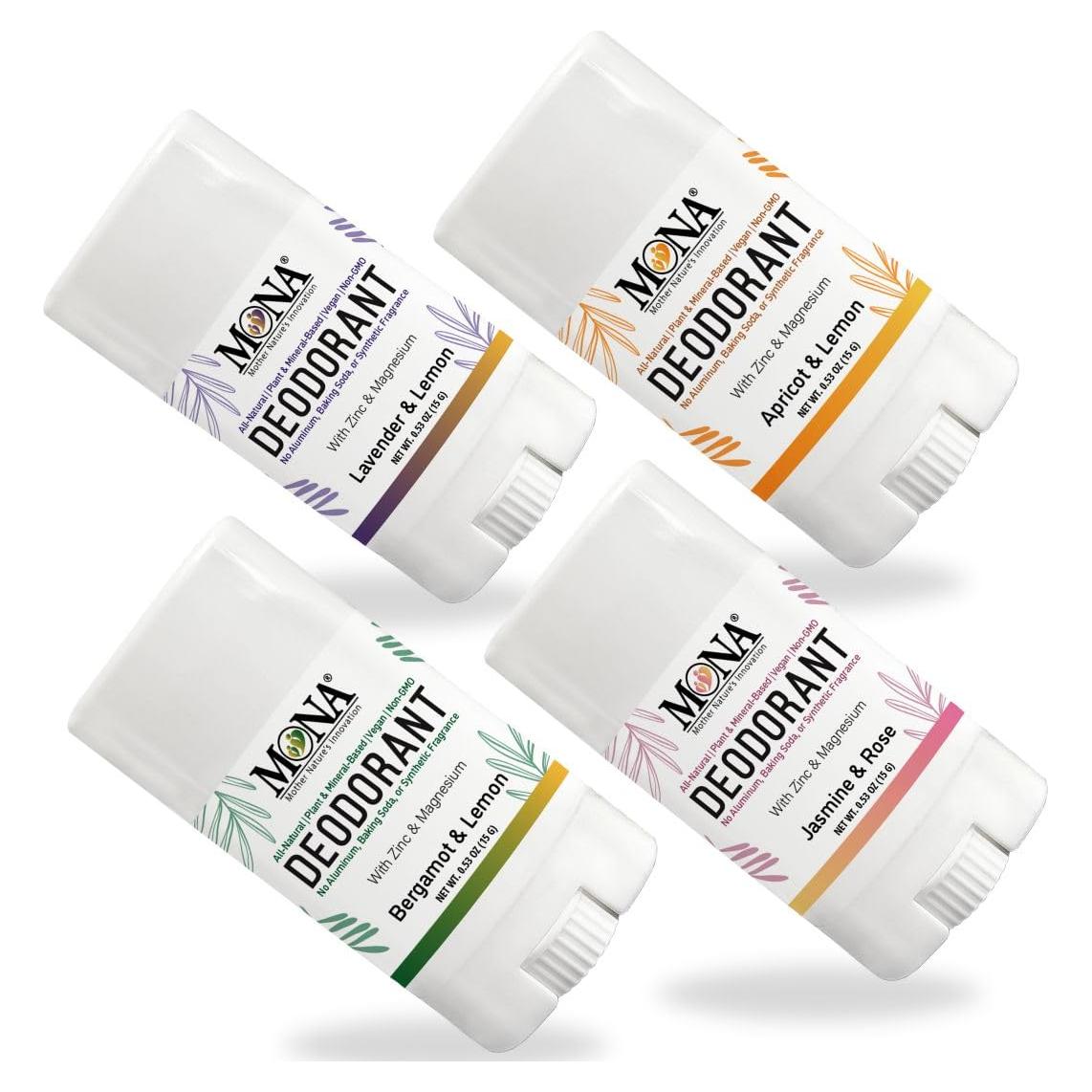 Desodorante Natural MONA para Piel Sensible - Paquete de Viaje 4x15g