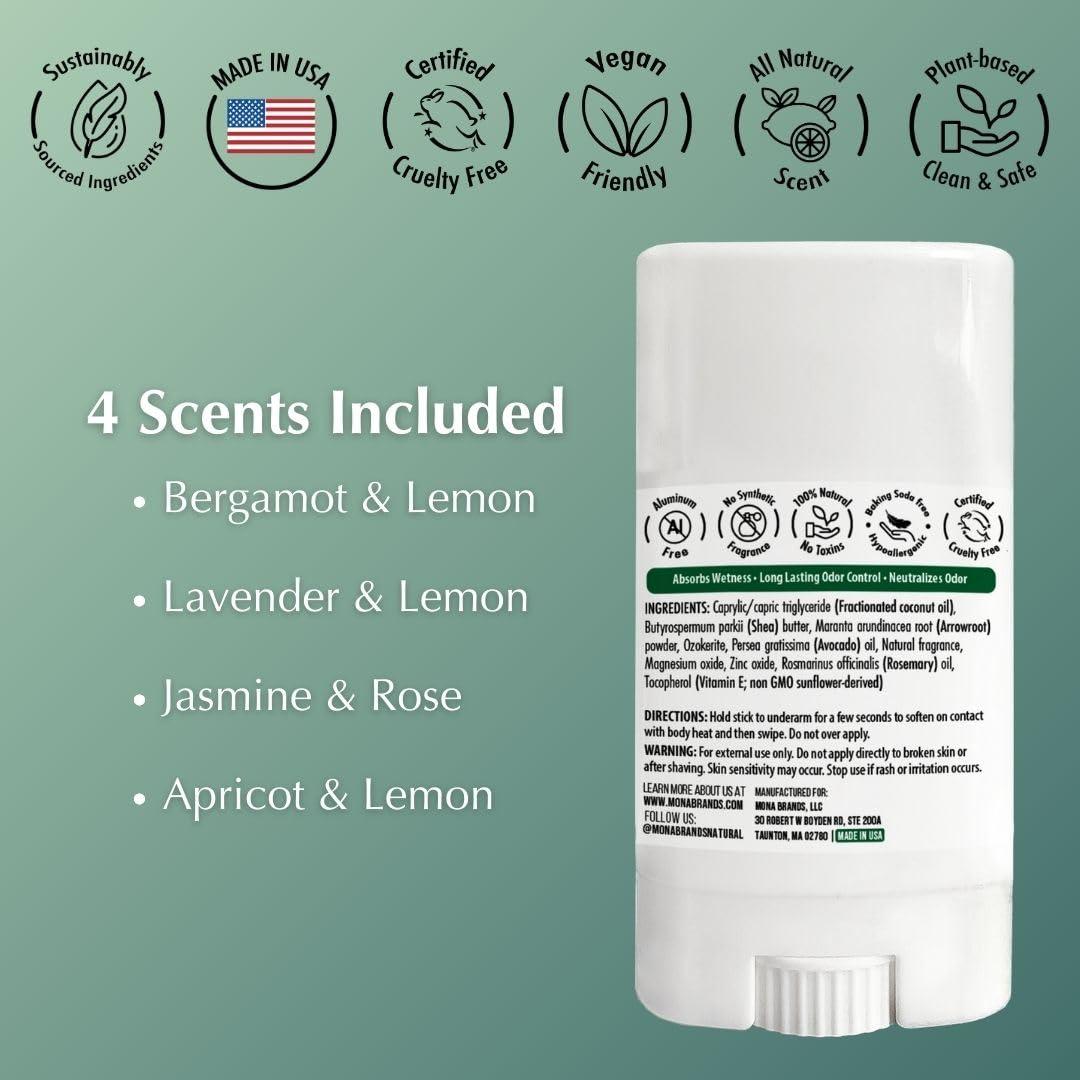 Desodorante Natural MONA para Piel Sensible - Paquete de Viaje 4x15g